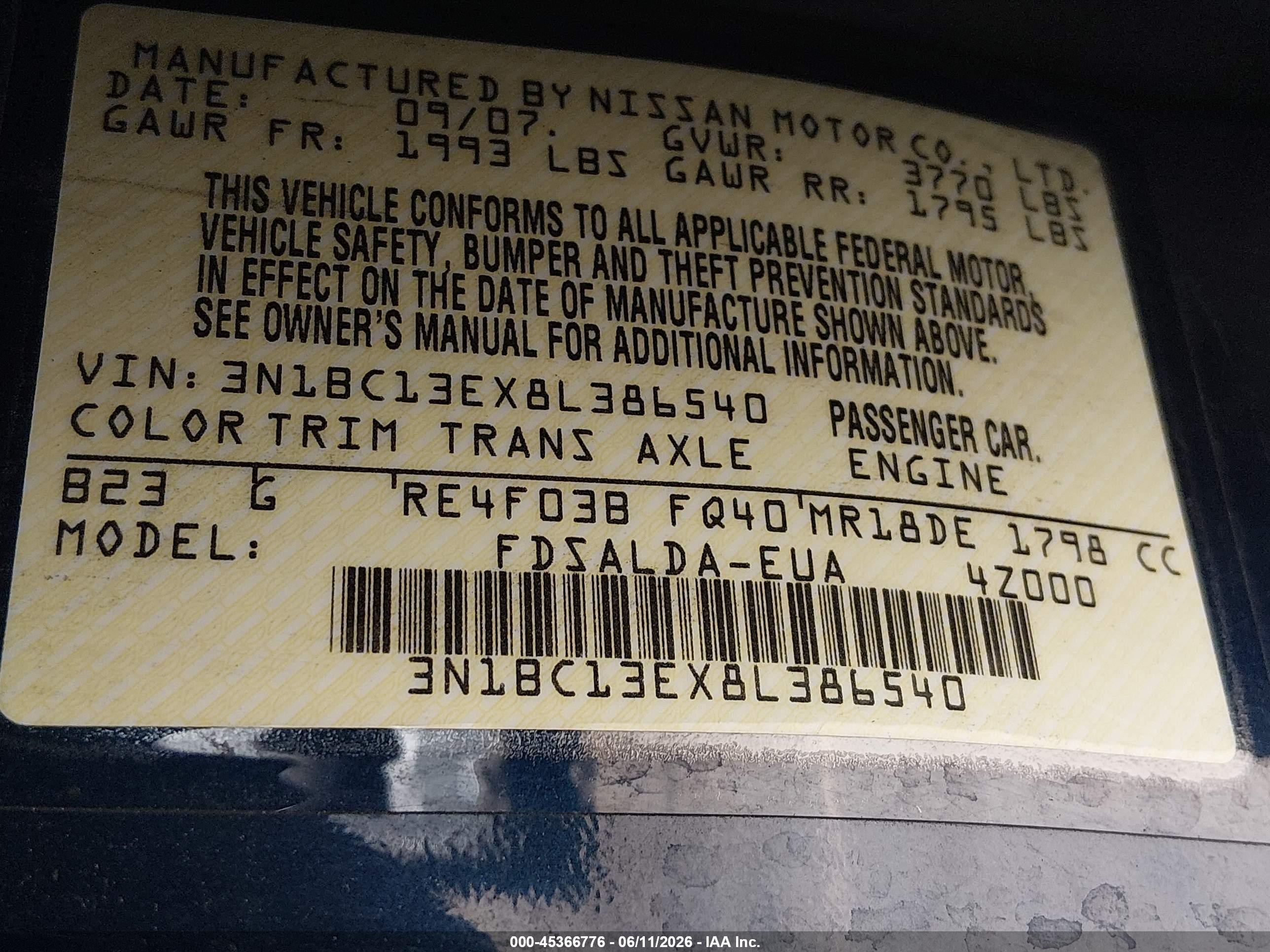 2008 Nissan Versa 1.8s Dark Blue vin: 3N1BC13EX8L386540