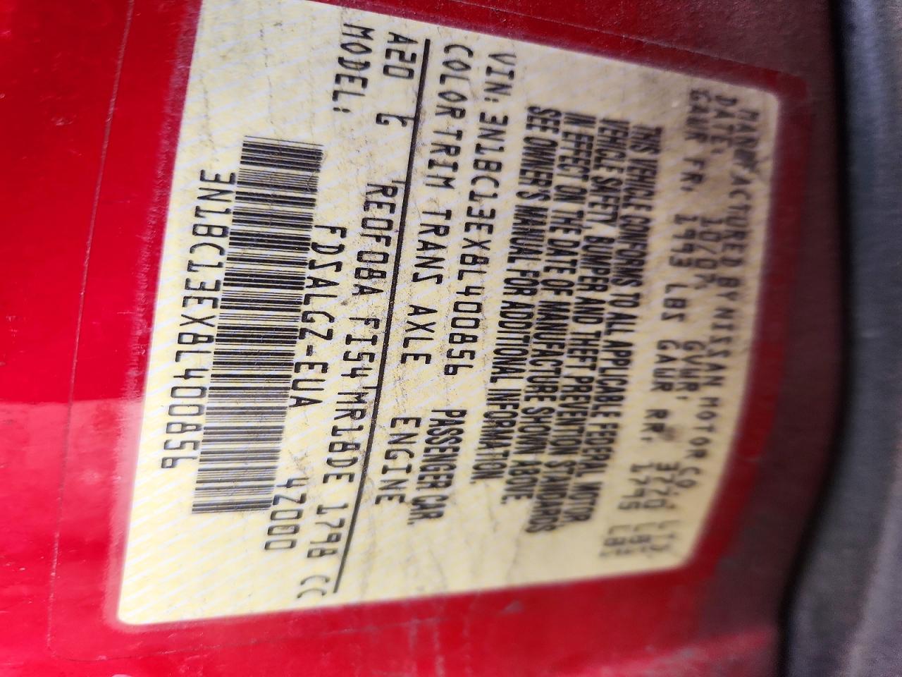 2008 Nissan Versa 1.8 S Red vin: 3N1BC13EX8L400856