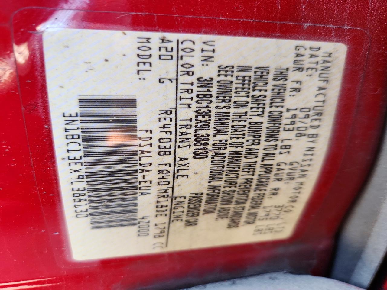 2009 Nissan Versa 1.8 S Red vin: 3N1BC13EX9L388130