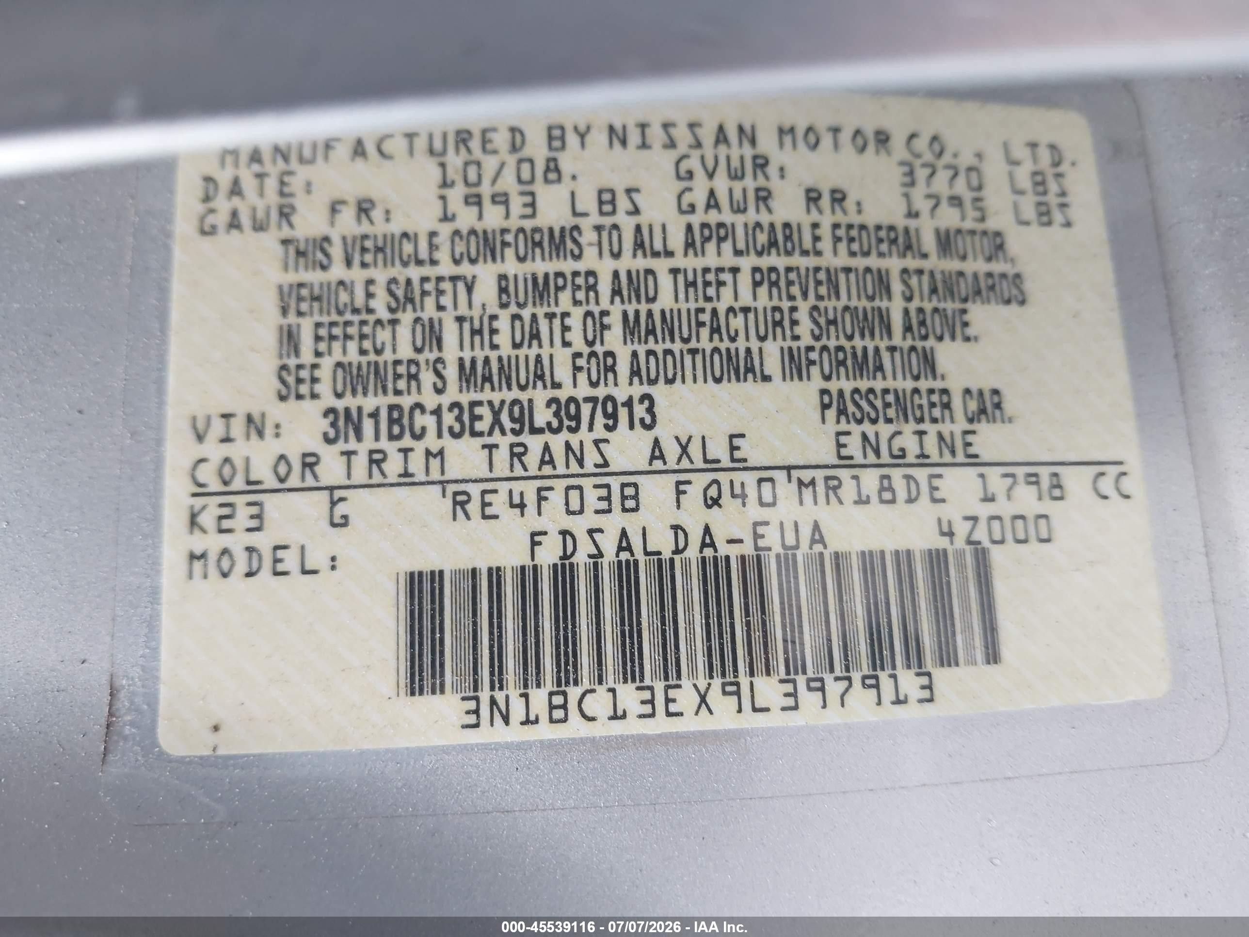 2009 Nissan Versa 1.8s Silver vin: 3N1BC13EX9L397913