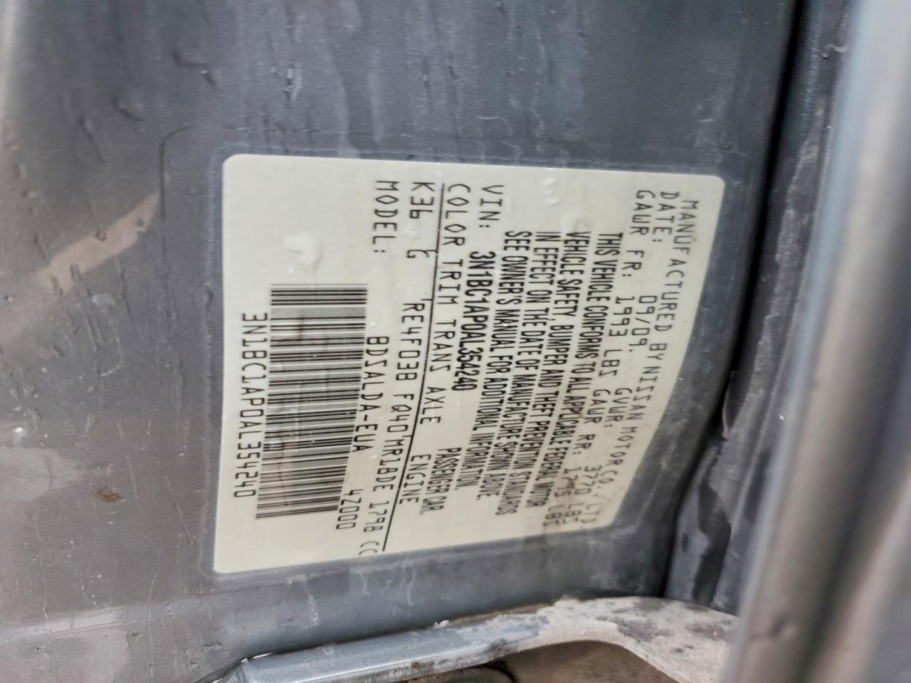 2010 Nissan Versa Серый vin: 3N1BC1AP0AL354240