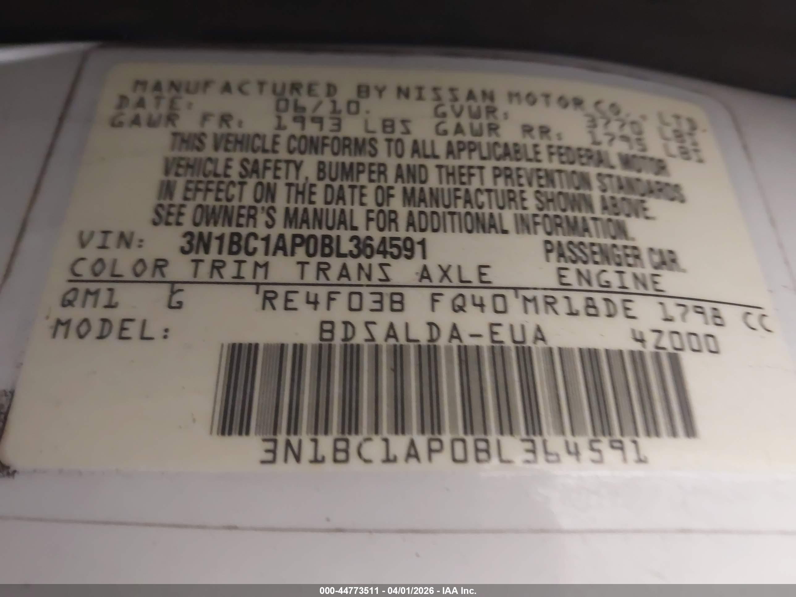 2011 Nissan Versa 1.8s Белый vin: 3N1BC1AP0BL364591