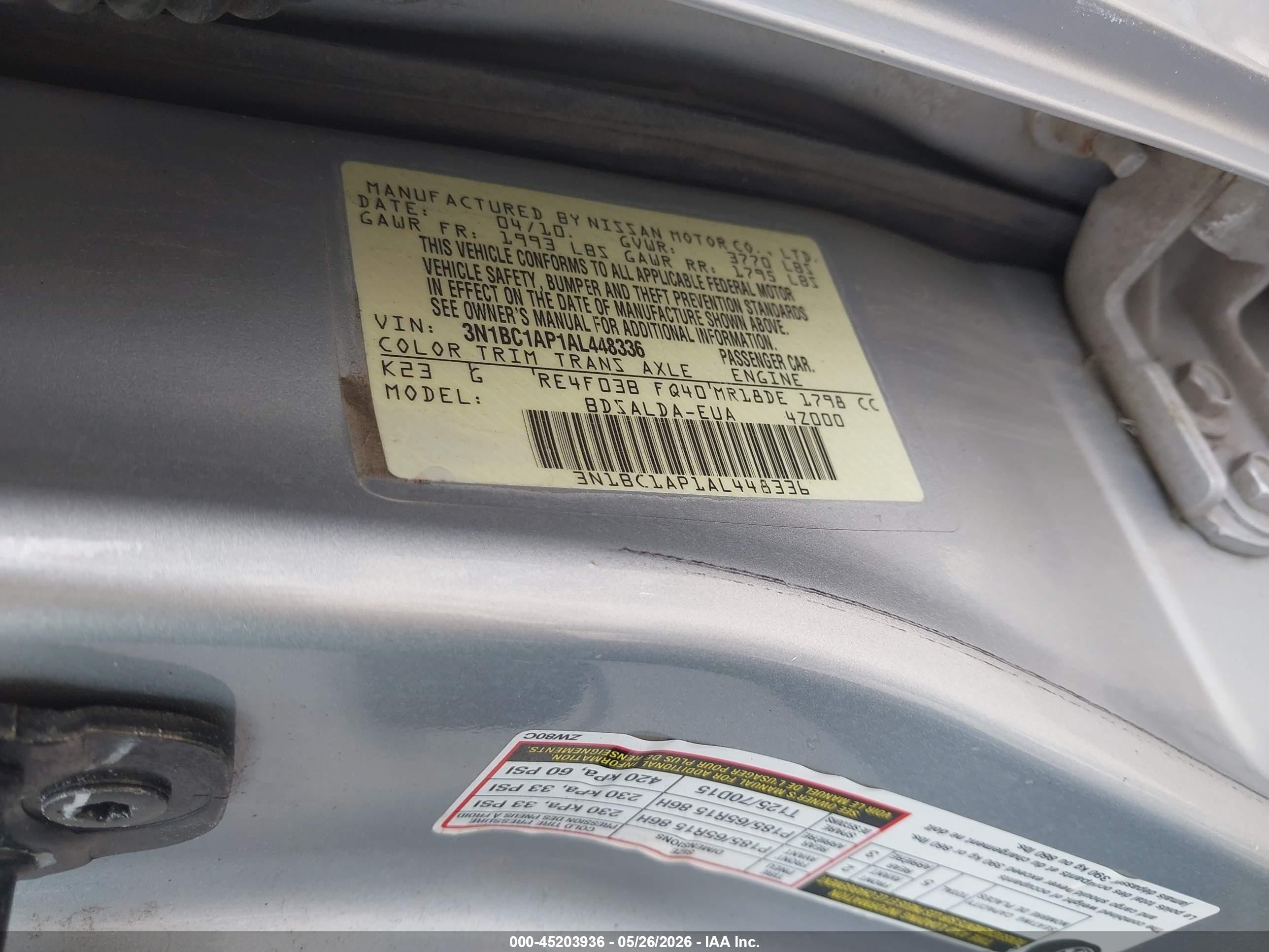 2010 Nissan Versa 1.8s Серебряный vin: 3N1BC1AP1AL448336