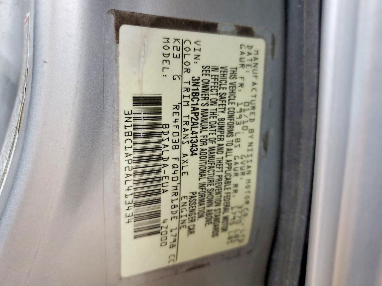 2010 Nissan Versa 1.8 S Серебряный vin: 3N1BC1AP2AL413434