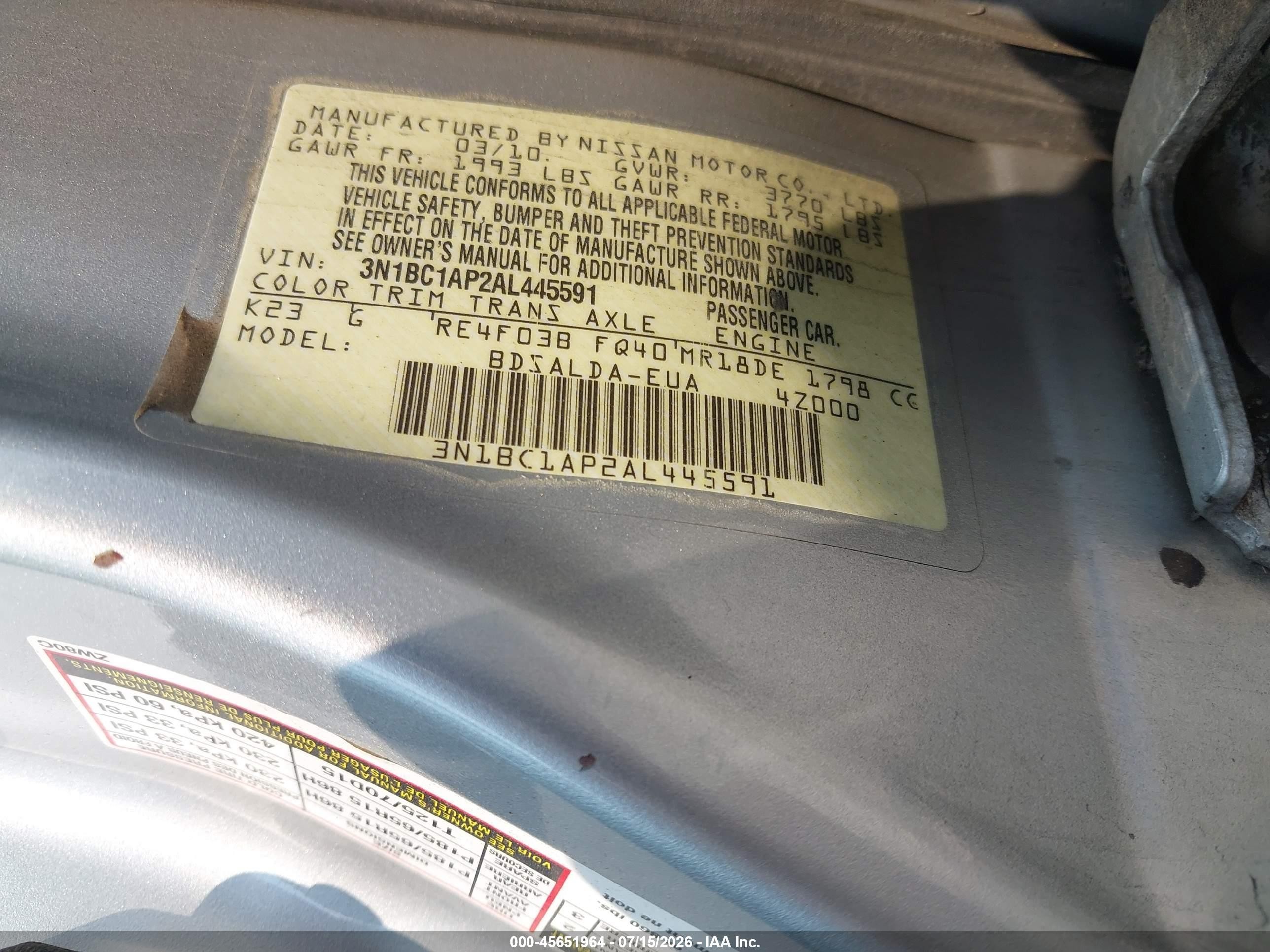 2010 Nissan Versa 1.8s Silver vin: 3N1BC1AP2AL445591