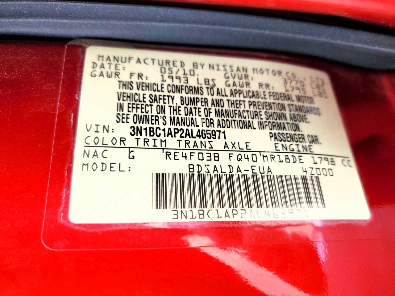 2010 Nissan Versa Manual Maroon vin: 3N1BC1AP2AL465971