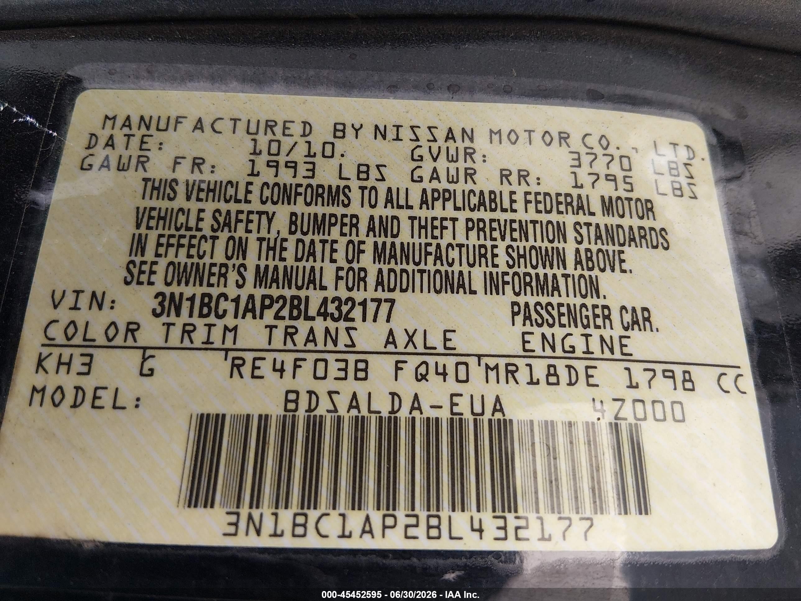 2011 Nissan Versa 1.8s Black vin: 3N1BC1AP2BL432177