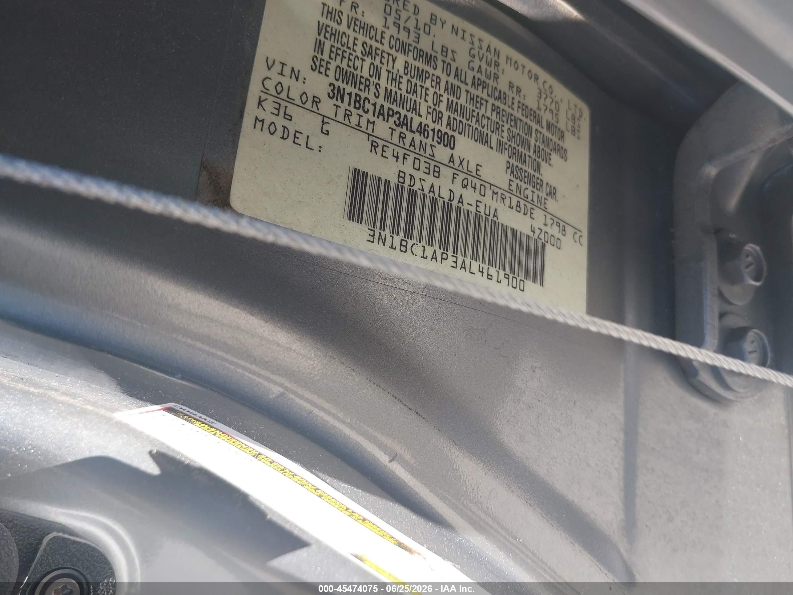 2010 Nissan Versa 1.8s Silver vin: 3N1BC1AP3AL461900