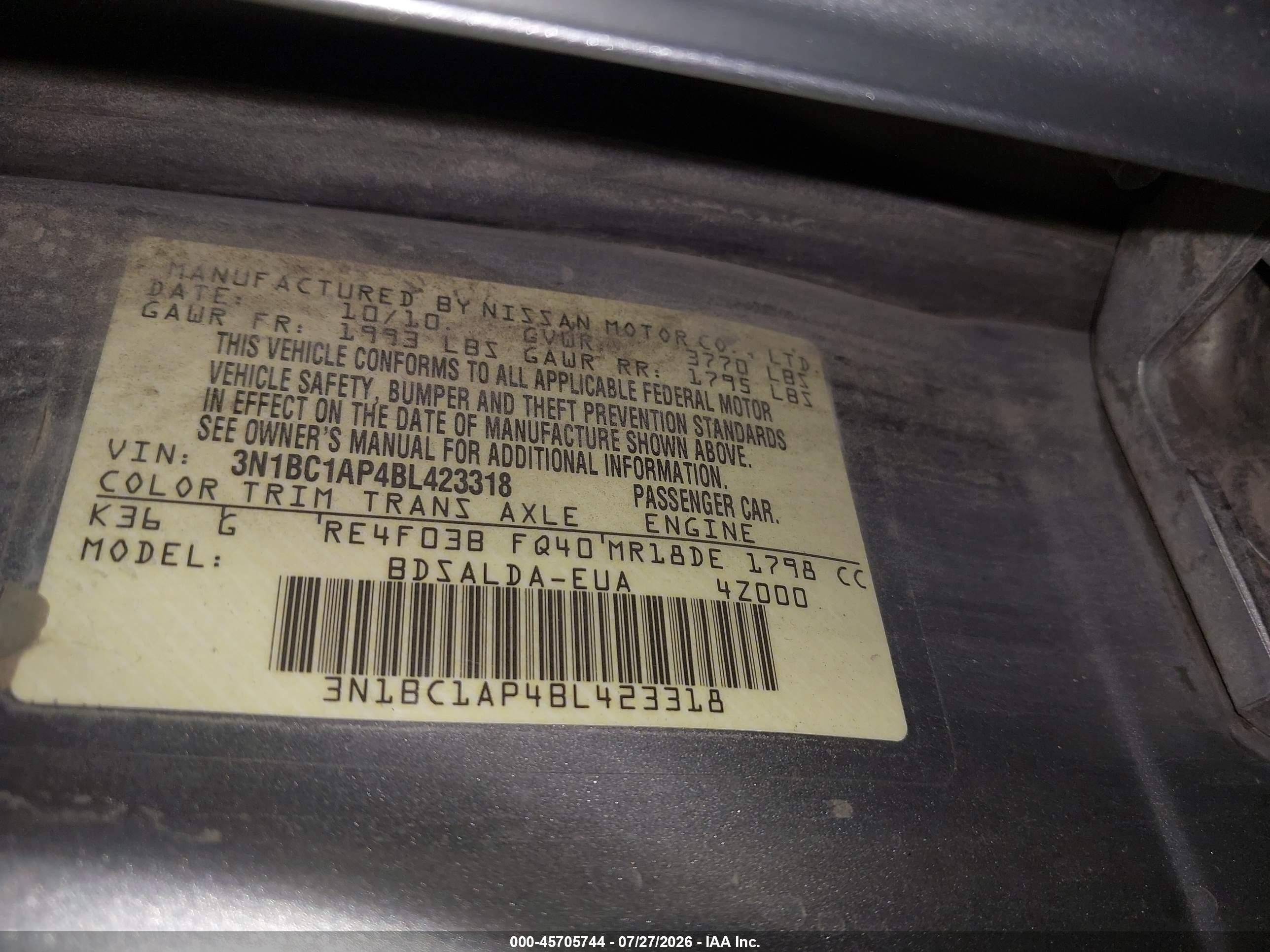 2011 Nissan Versa 1.8s Silver vin: 3N1BC1AP4BL423318