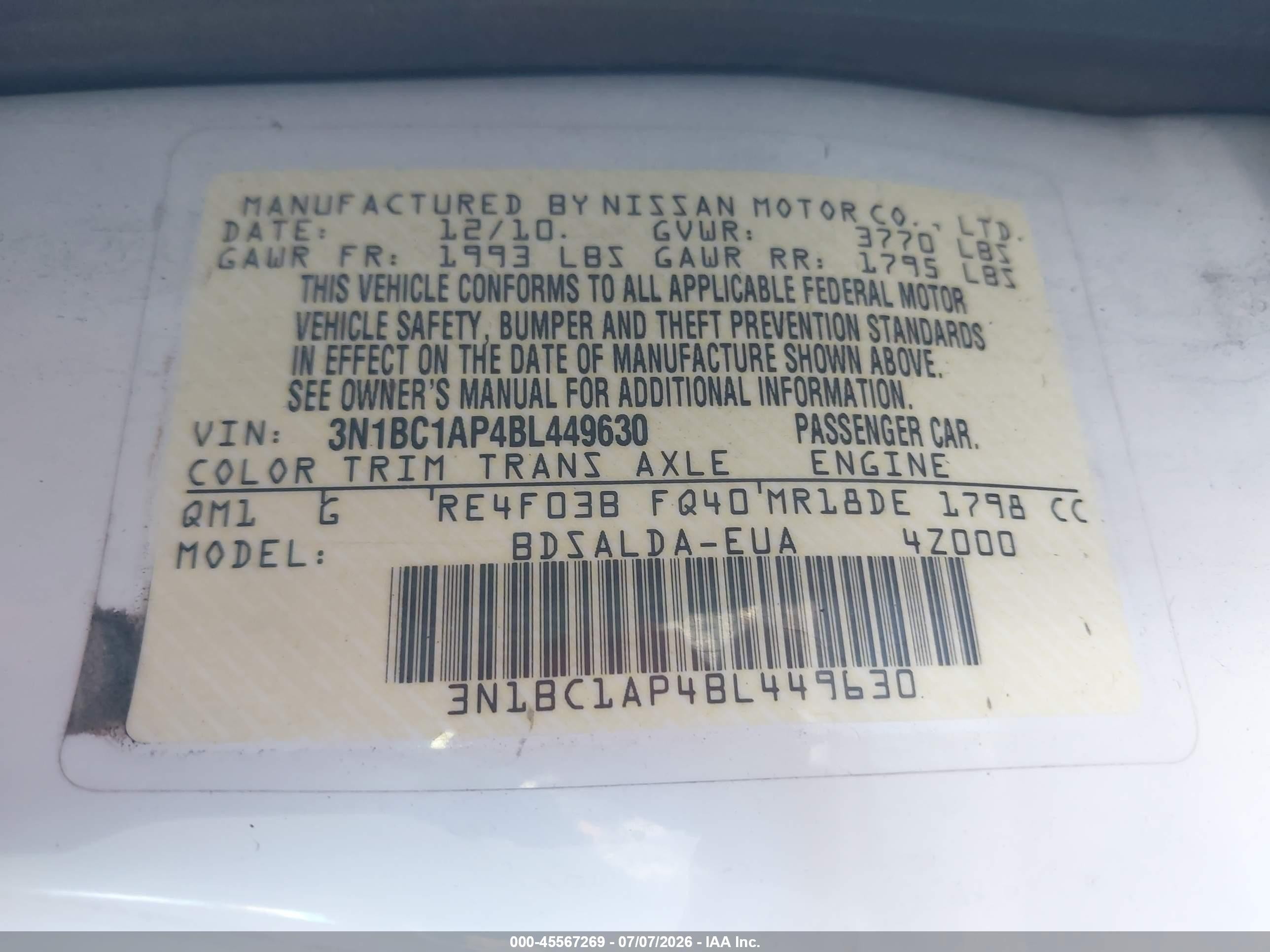 2011 Nissan Versa 1.8s White vin: 3N1BC1AP4BL449630
