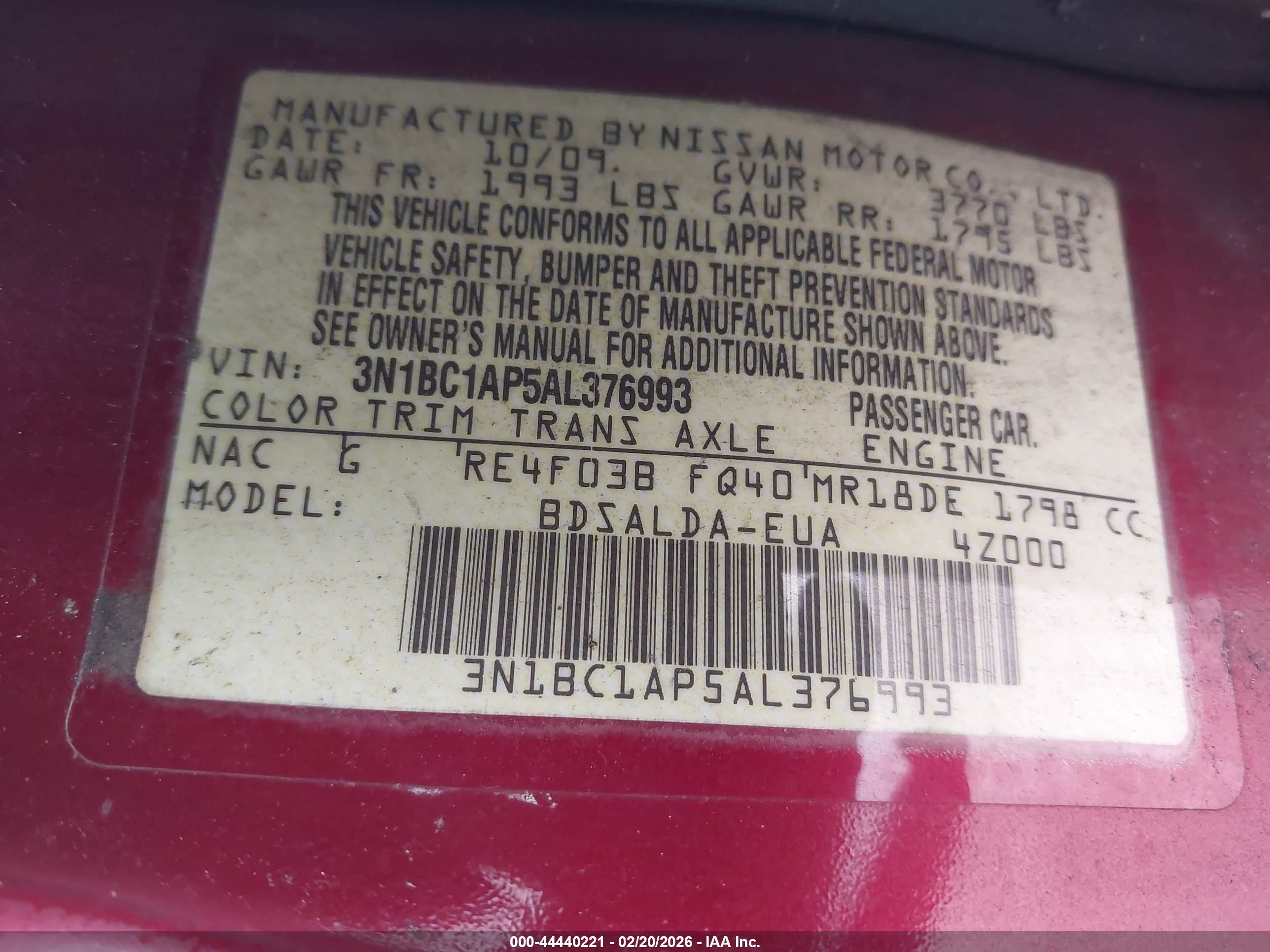 2010 Nissan Versa 1.8s Красный vin: 3N1BC1AP5AL376993