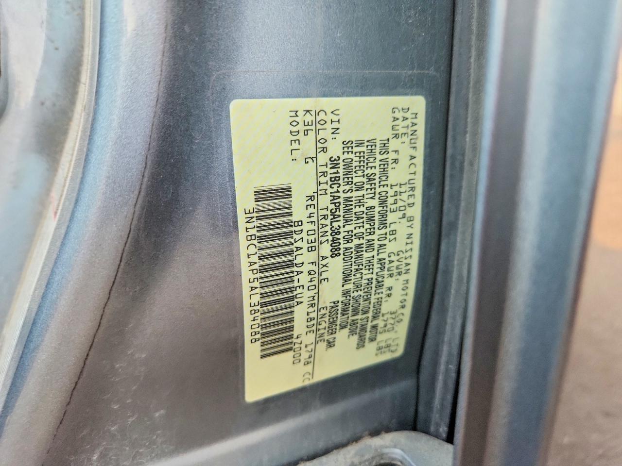 2010 Nissan Versa 1.8 S Серебряный vin: 3N1BC1AP5AL384088
