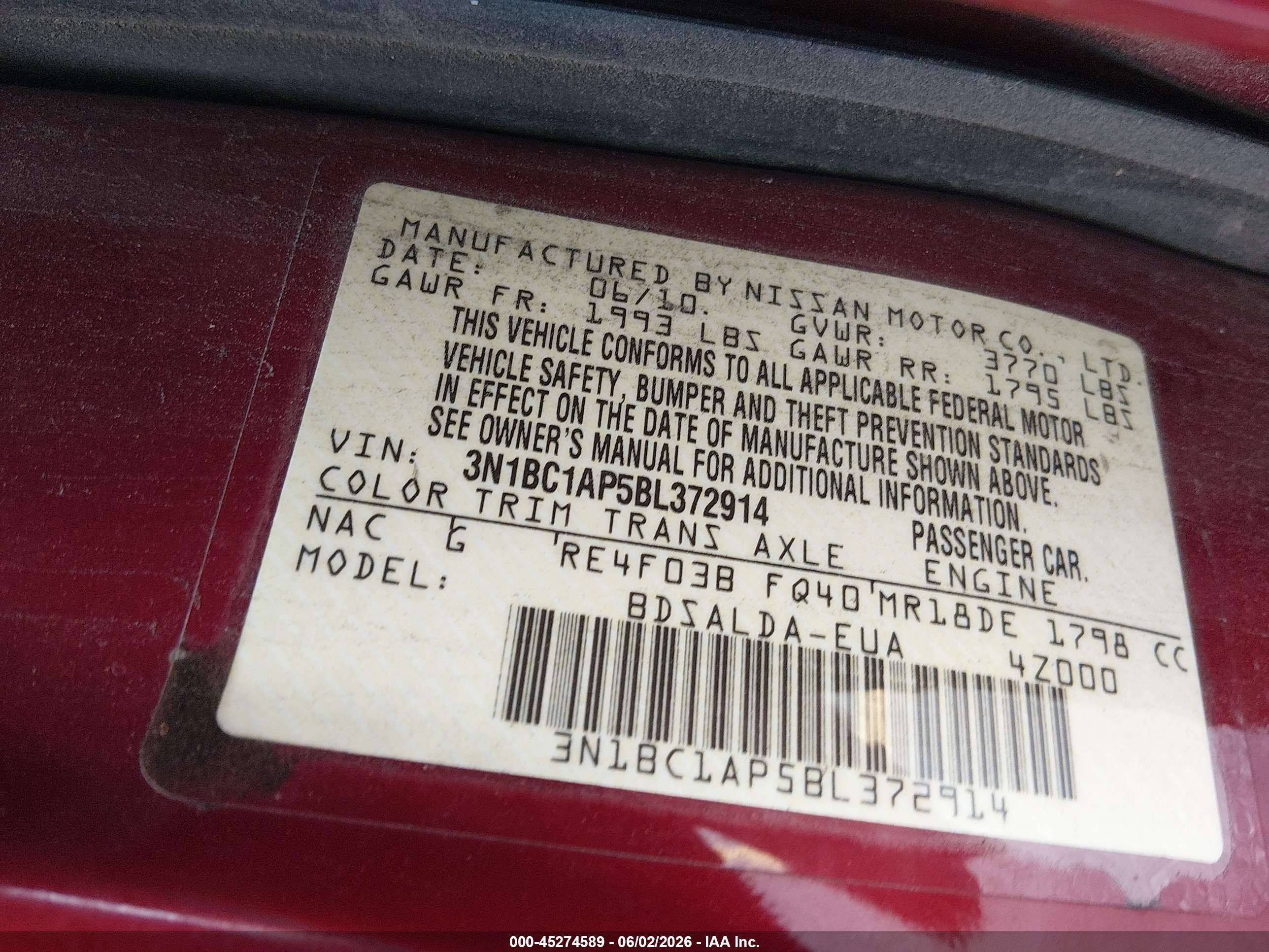 2011 Nissan Versa 1.8s Red vin: 3N1BC1AP5BL372914