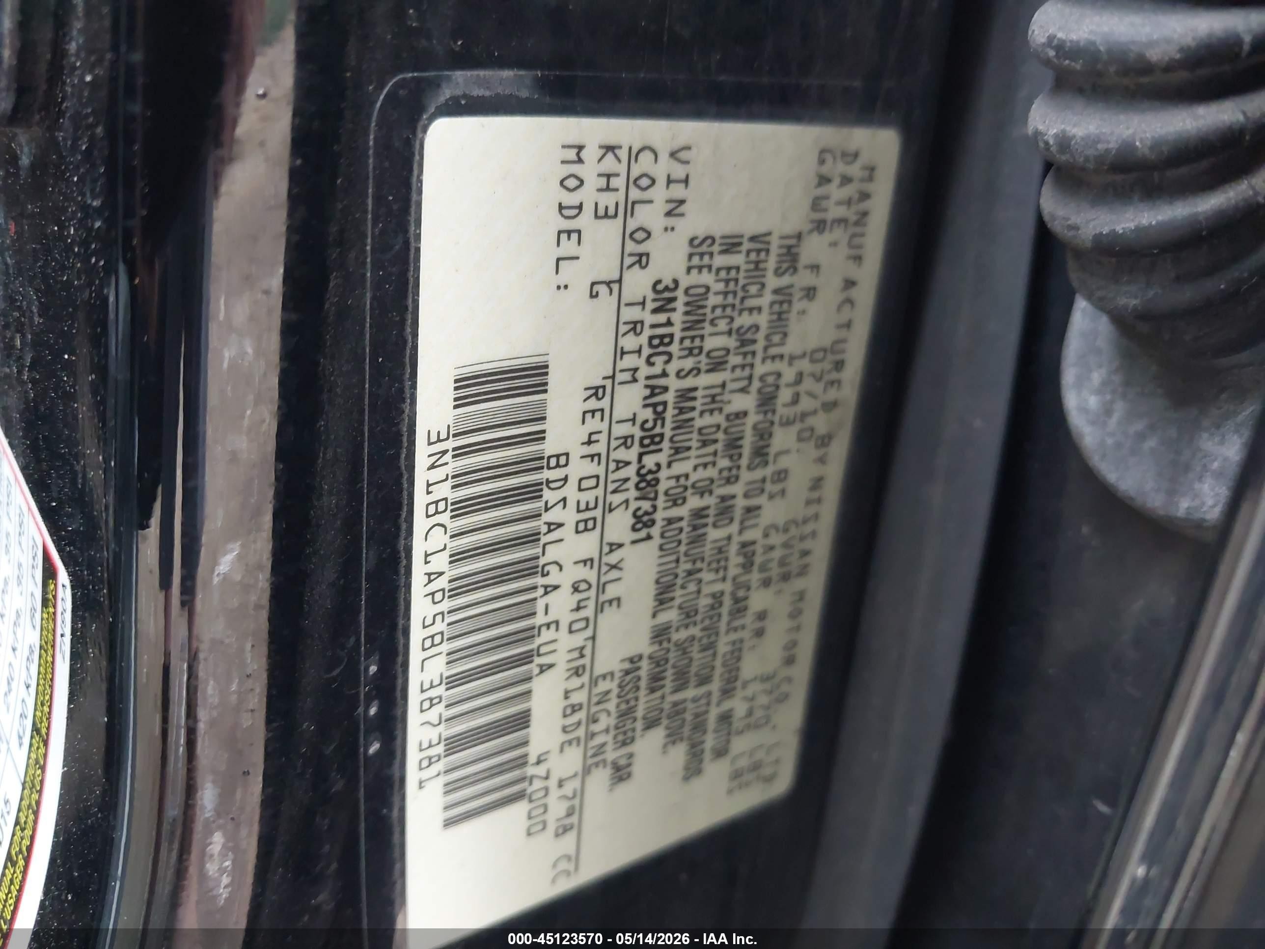 2011 Nissan Versa 1.8sl Black vin: 3N1BC1AP5BL387381