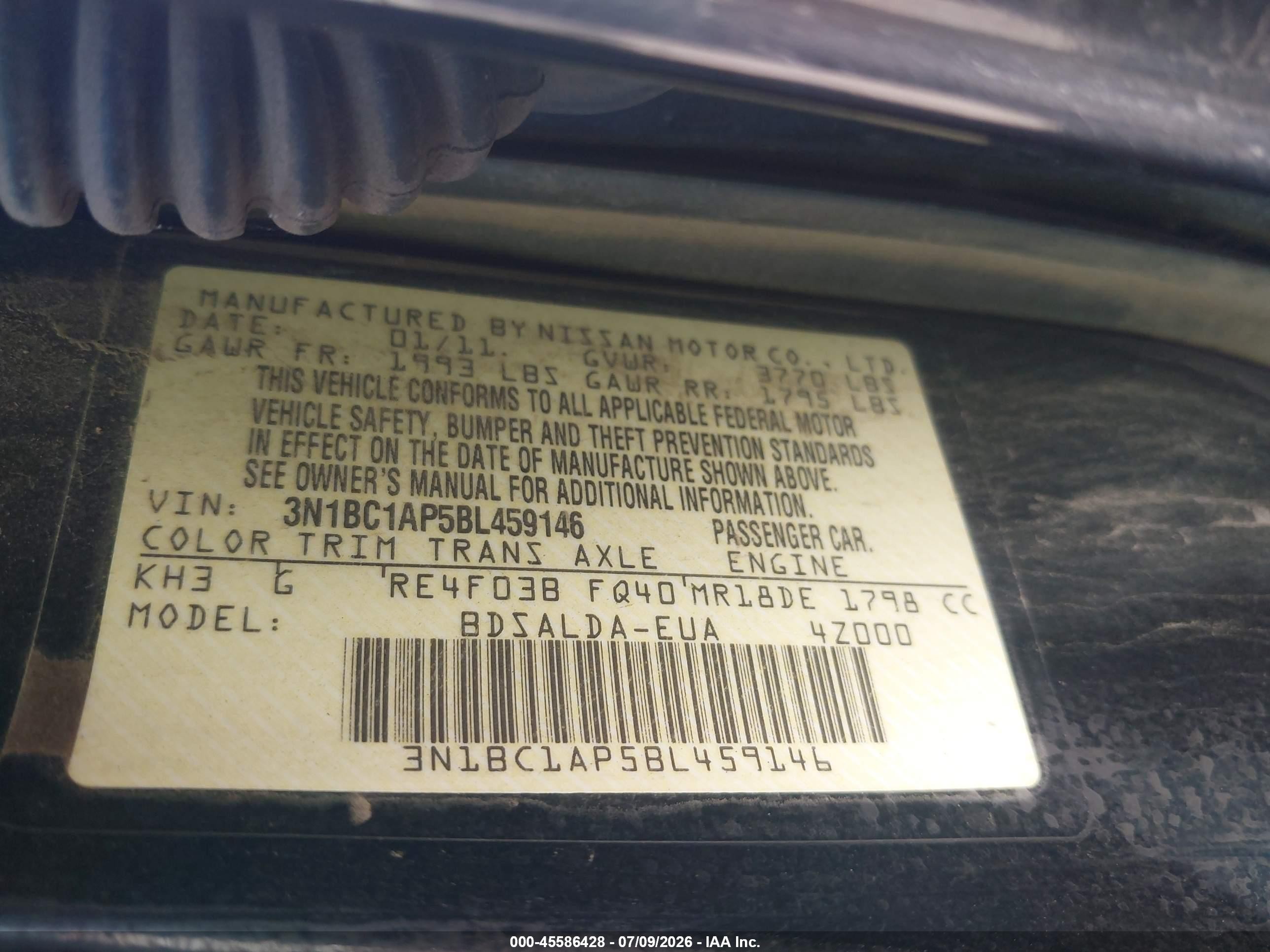 2011 Nissan Versa 1.8s Black vin: 3N1BC1AP5BL459146