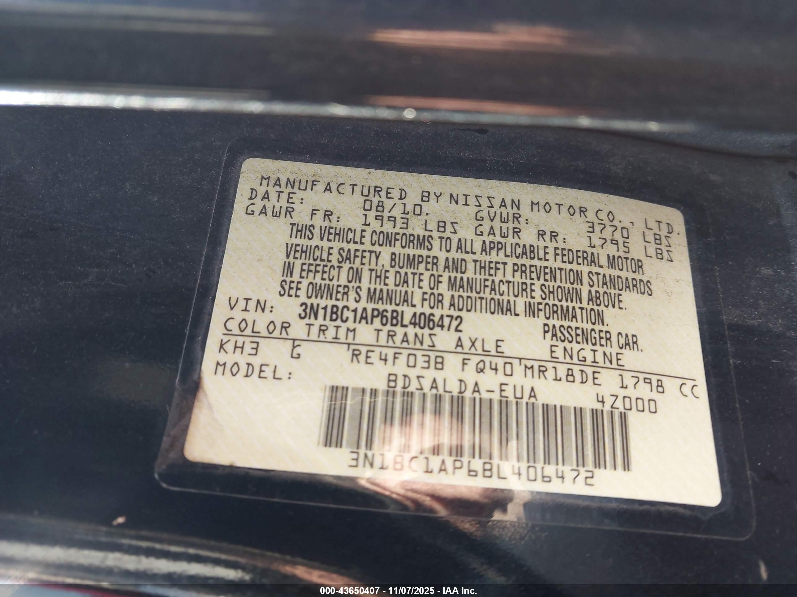 2011 Nissan Versa 1.8s Black vin: 3N1BC1AP6BL406472