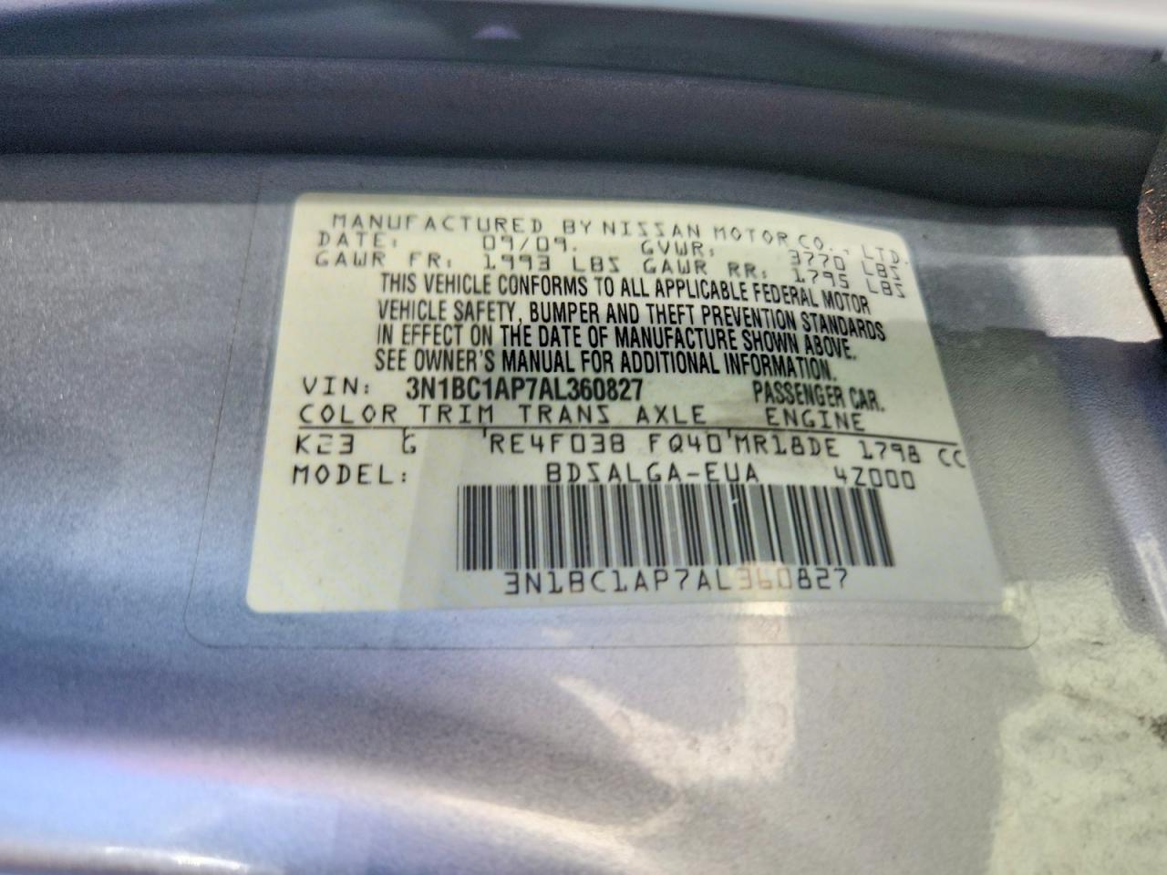 2010 Nissan Versa 1.8 S Silver vin: 3N1BC1AP7AL360827