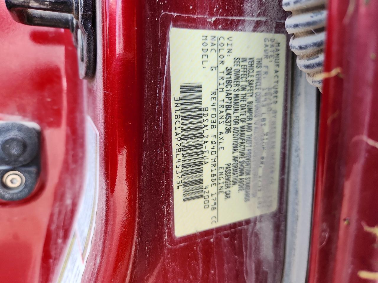 2011 Nissan Versa 1.8 S Red vin: 3N1BC1AP7BL453736