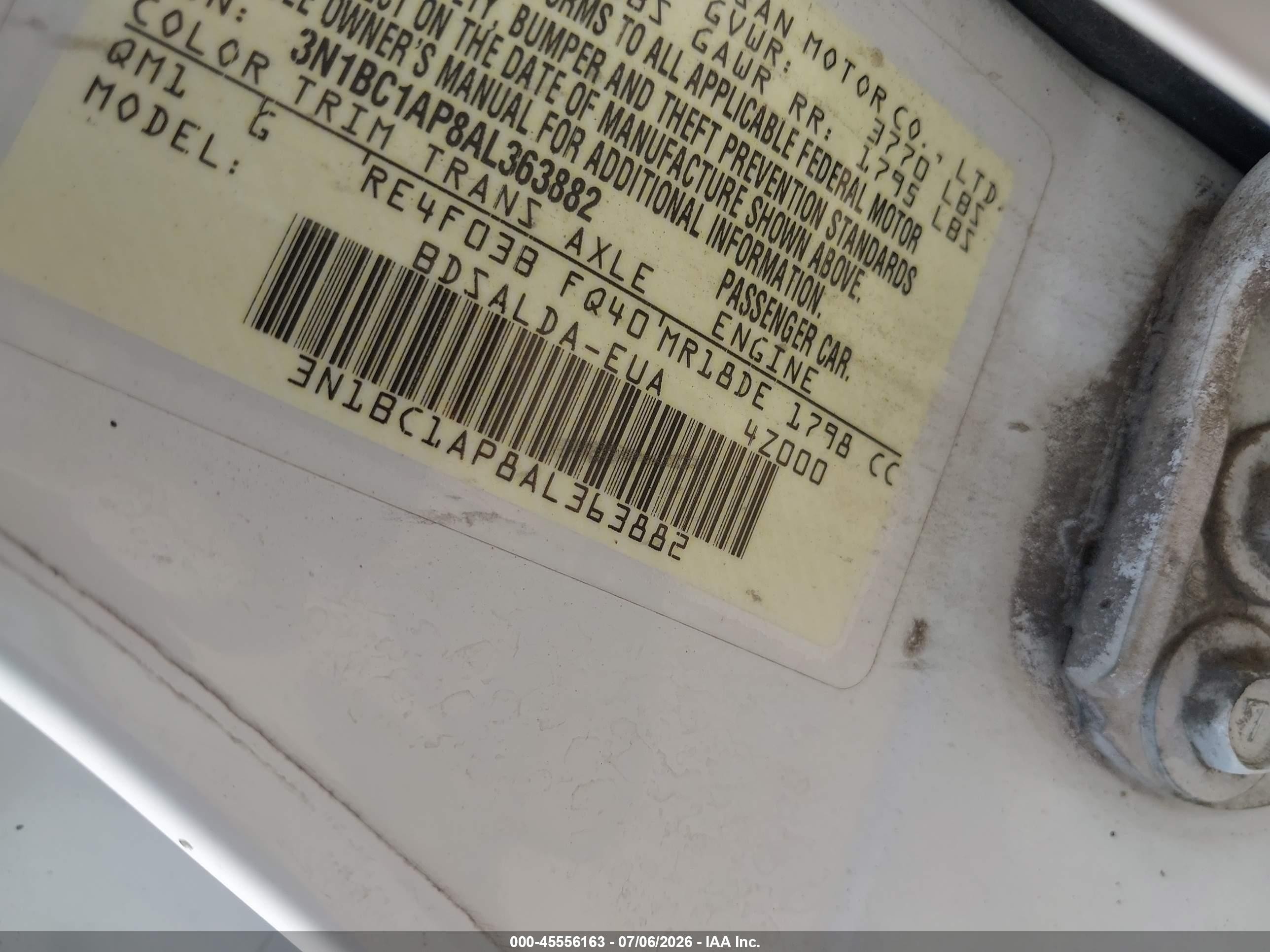 2010 Nissan Versa 1.8s Белый vin: 3N1BC1AP8AL363882