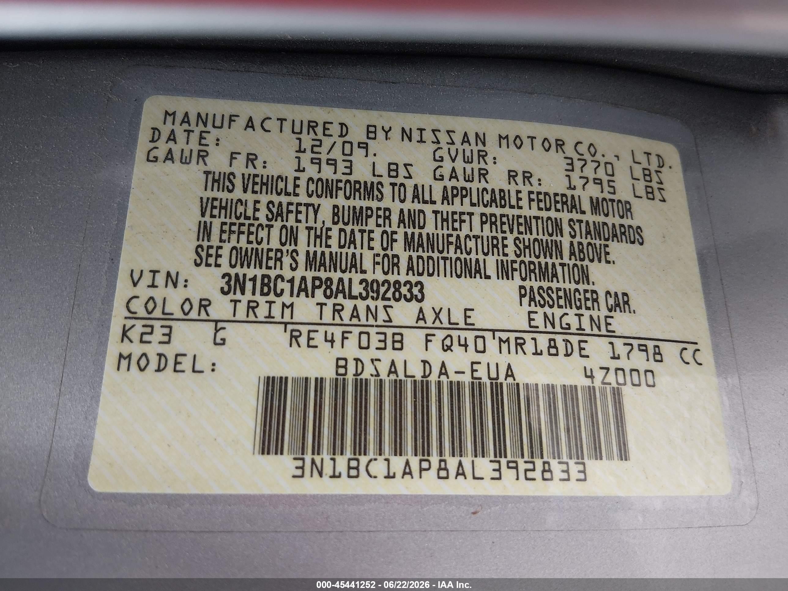 2010 Nissan Versa 1.8s Silver vin: 3N1BC1AP8AL392833