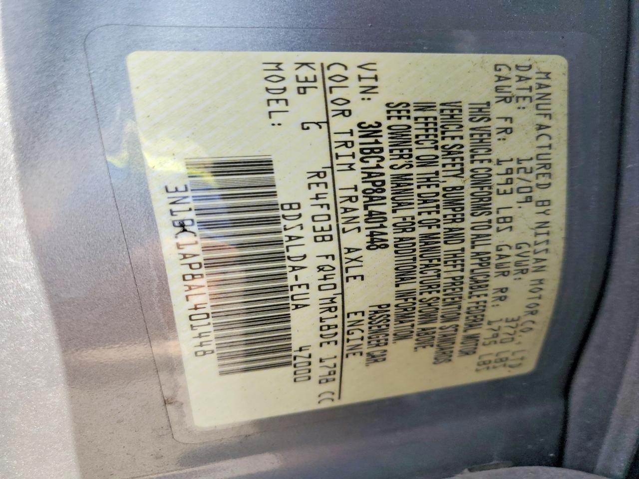 2010 Nissan Versa 1.8 S Silver vin: 3N1BC1AP8AL401448