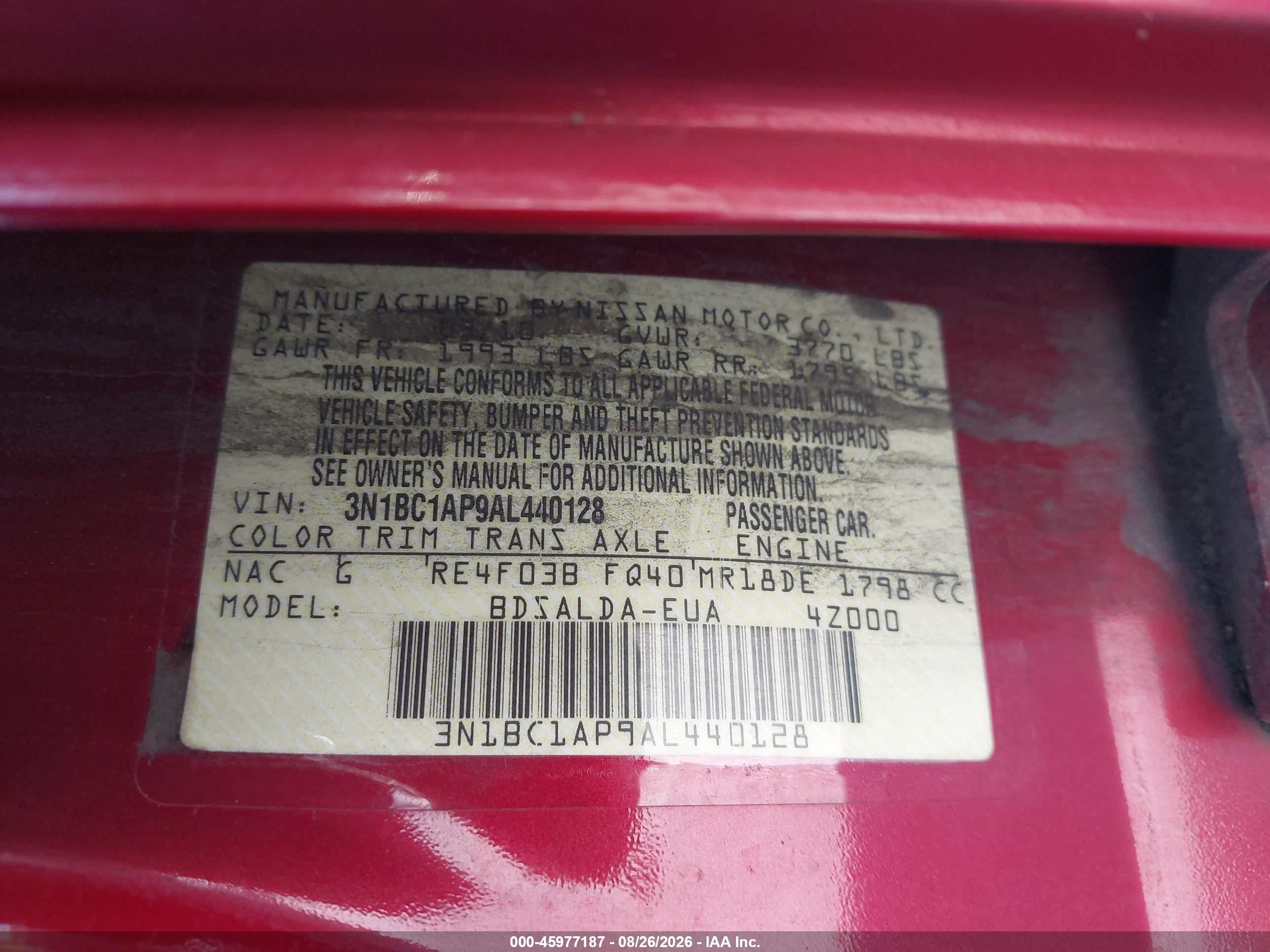 2010 Nissan Versa 1.8s Red vin: 3N1BC1AP9AL440128