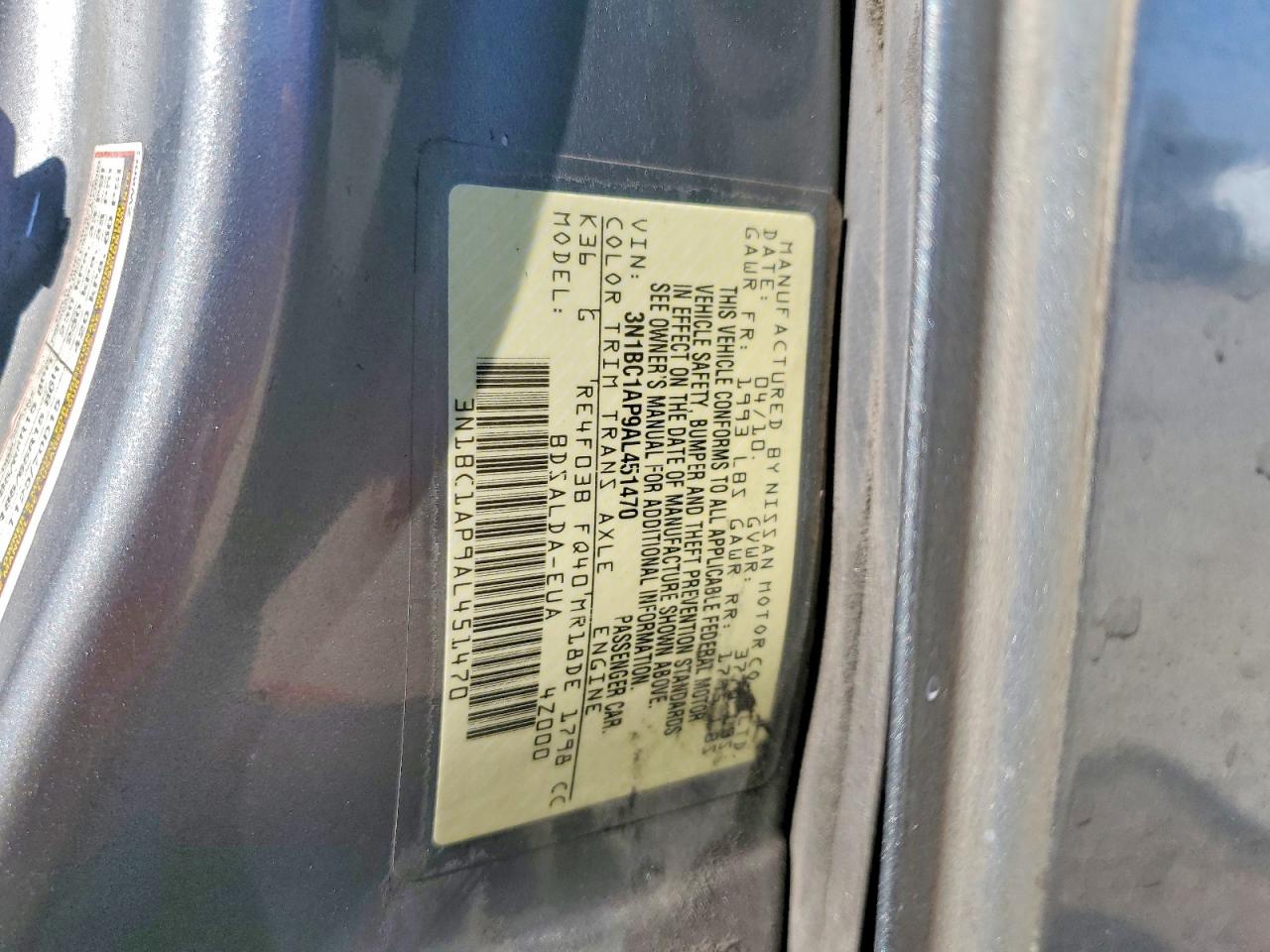 2010 Nissan Versa 1.8 S Gray vin: 3N1BC1AP9AL451470