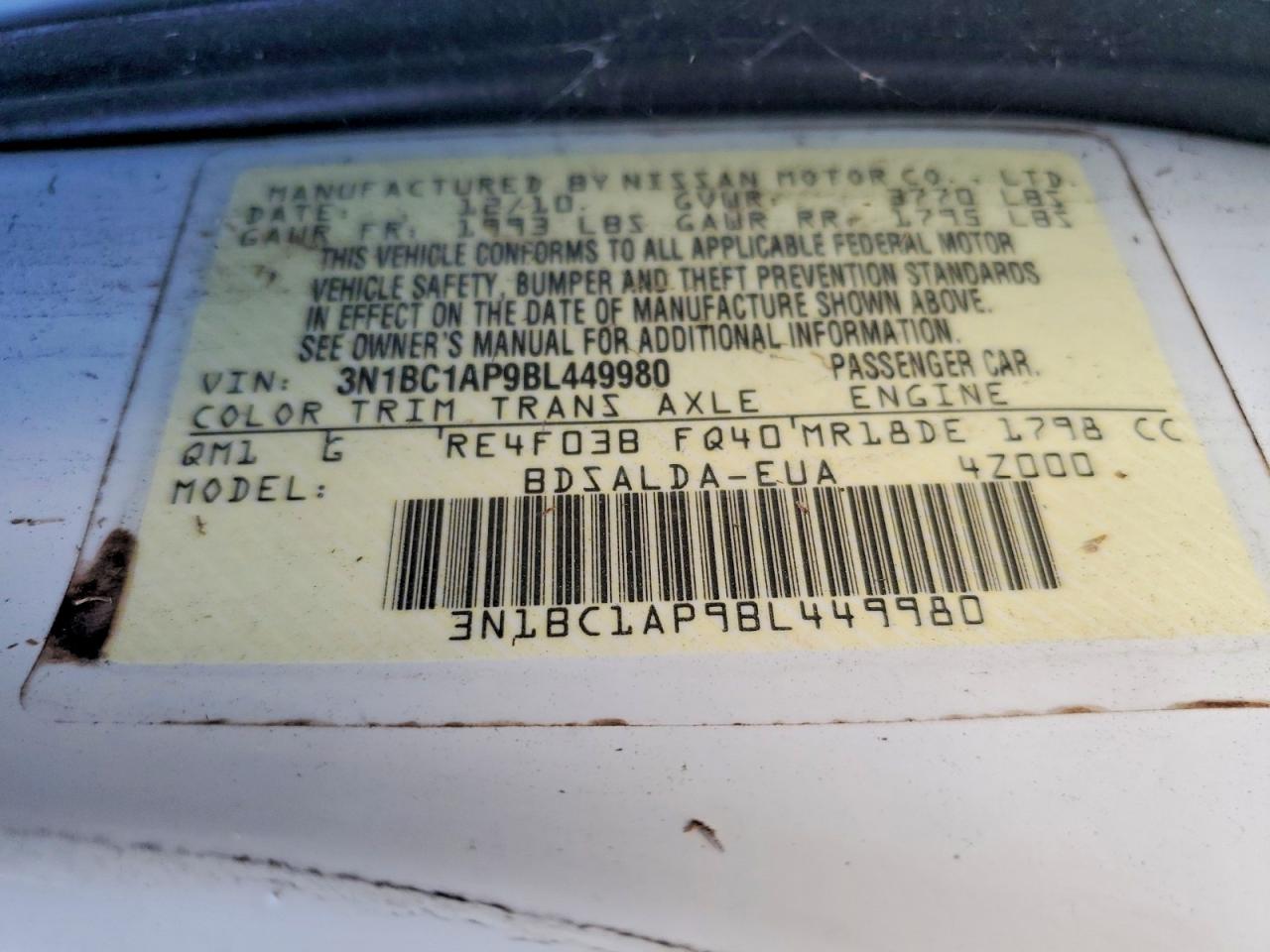 2011 Nissan Versa S White vin: 3N1BC1AP9BL449980