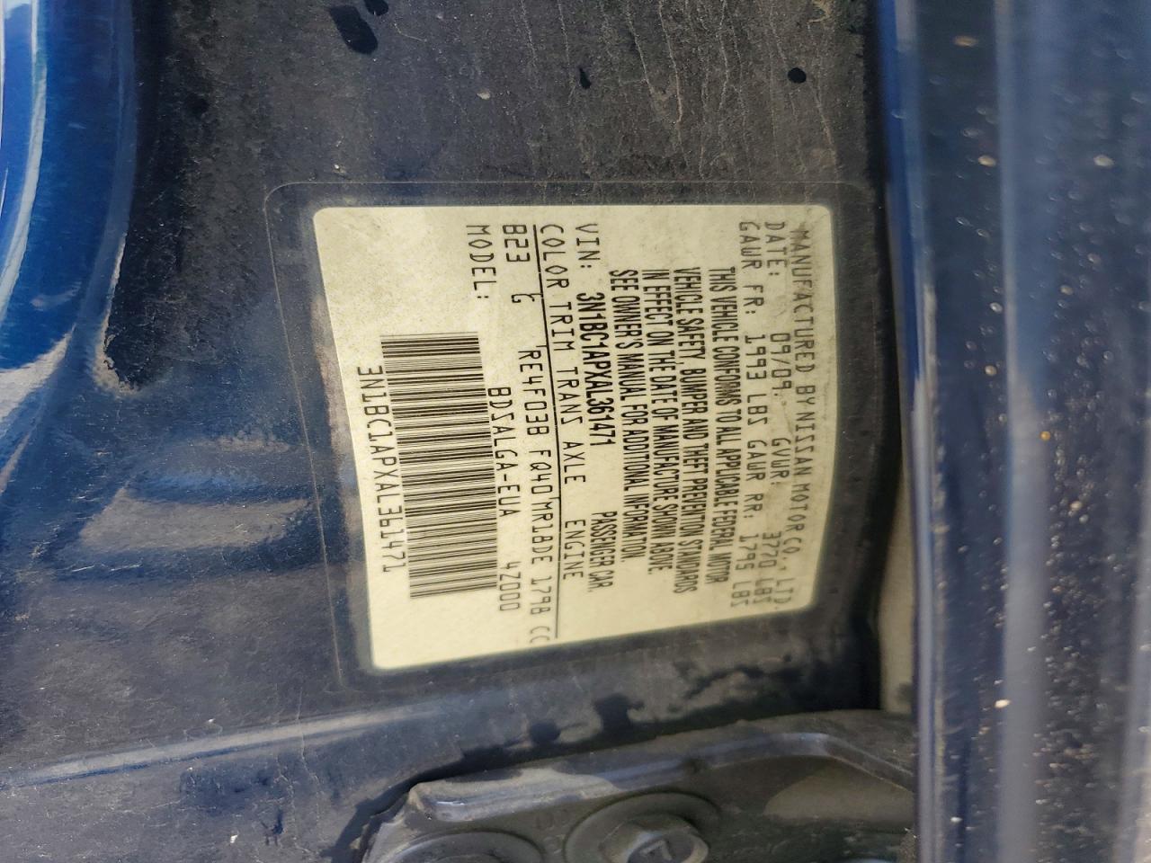 2010 Nissan Versa 1.8 S Blue vin: 3N1BC1APXAL361471