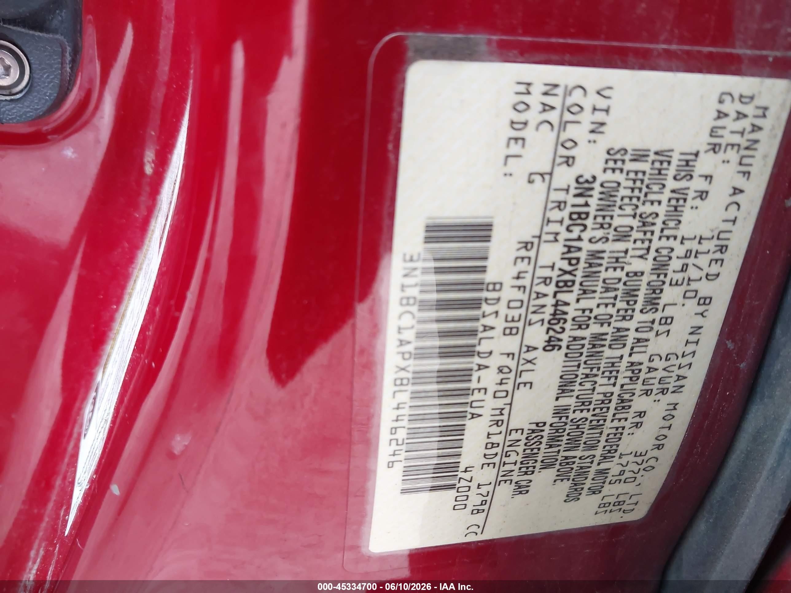 2011 Nissan Versa 1.8s Red vin: 3N1BC1APXBL446246