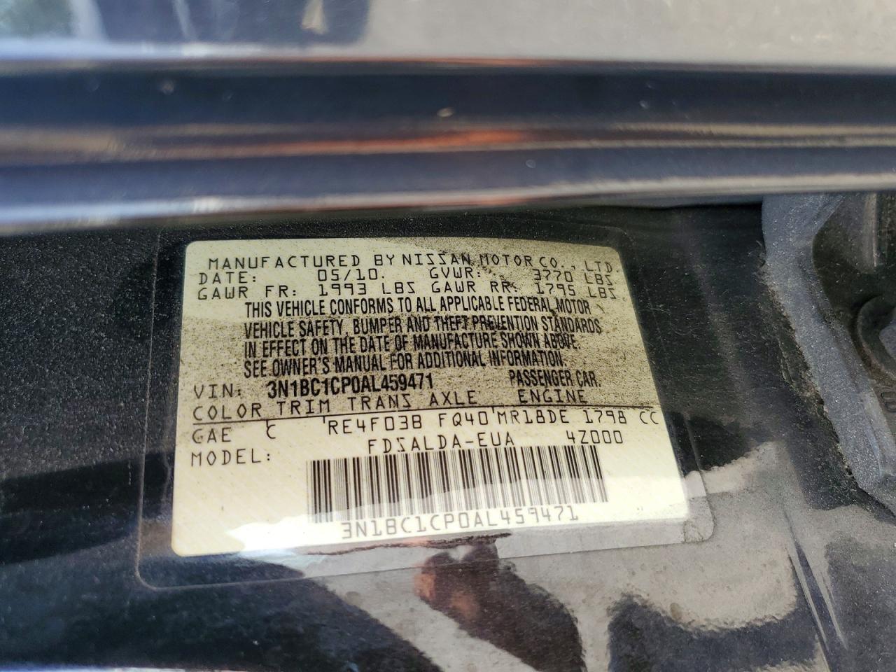 2010 Nissan Versa 1.8 Sl Black vin: 3N1BC1CP0AL459471