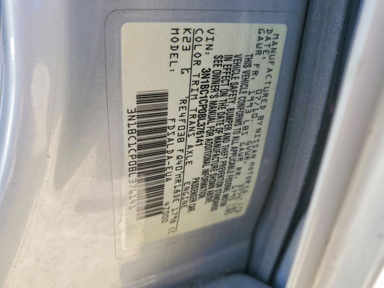 2011 Nissan Versa 1.8 S Silver vin: 3N1BC1CP0BL376141