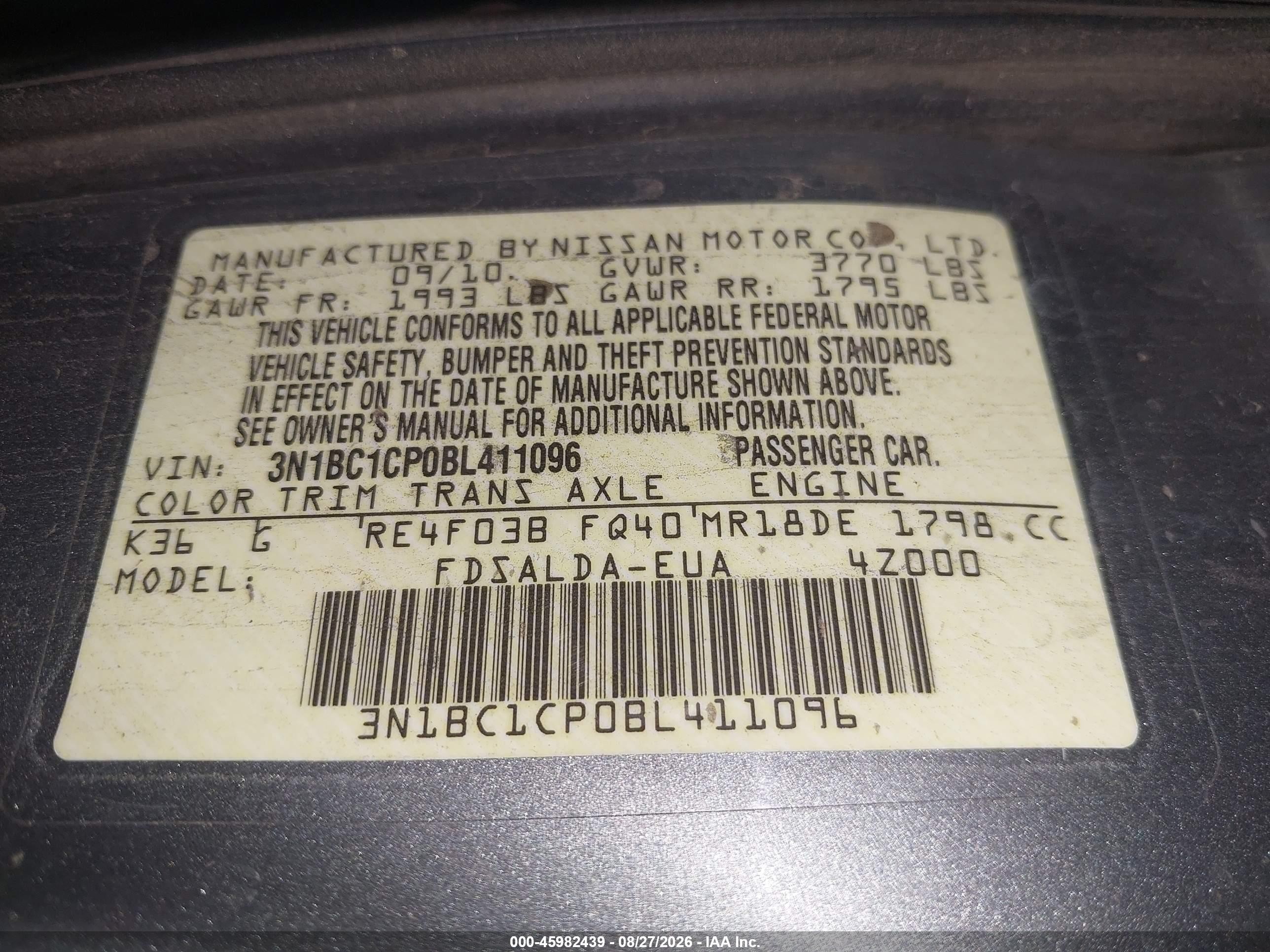 2011 Nissan Versa 1.8s Gray vin: 3N1BC1CP0BL411096