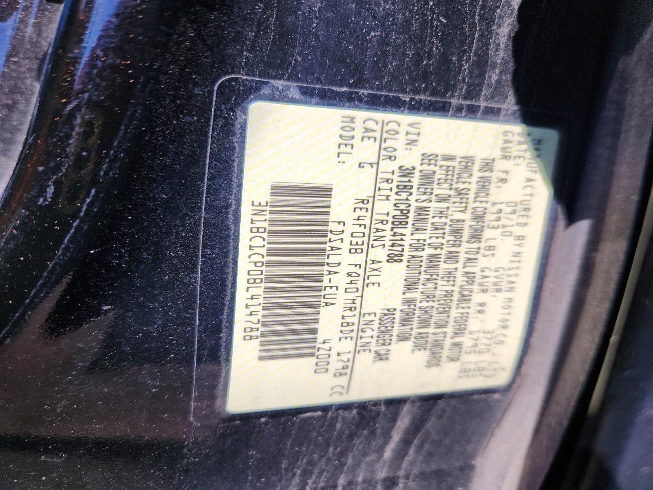 2011 Nissan Versa 1.8 S Black vin: 3N1BC1CP0BL414788