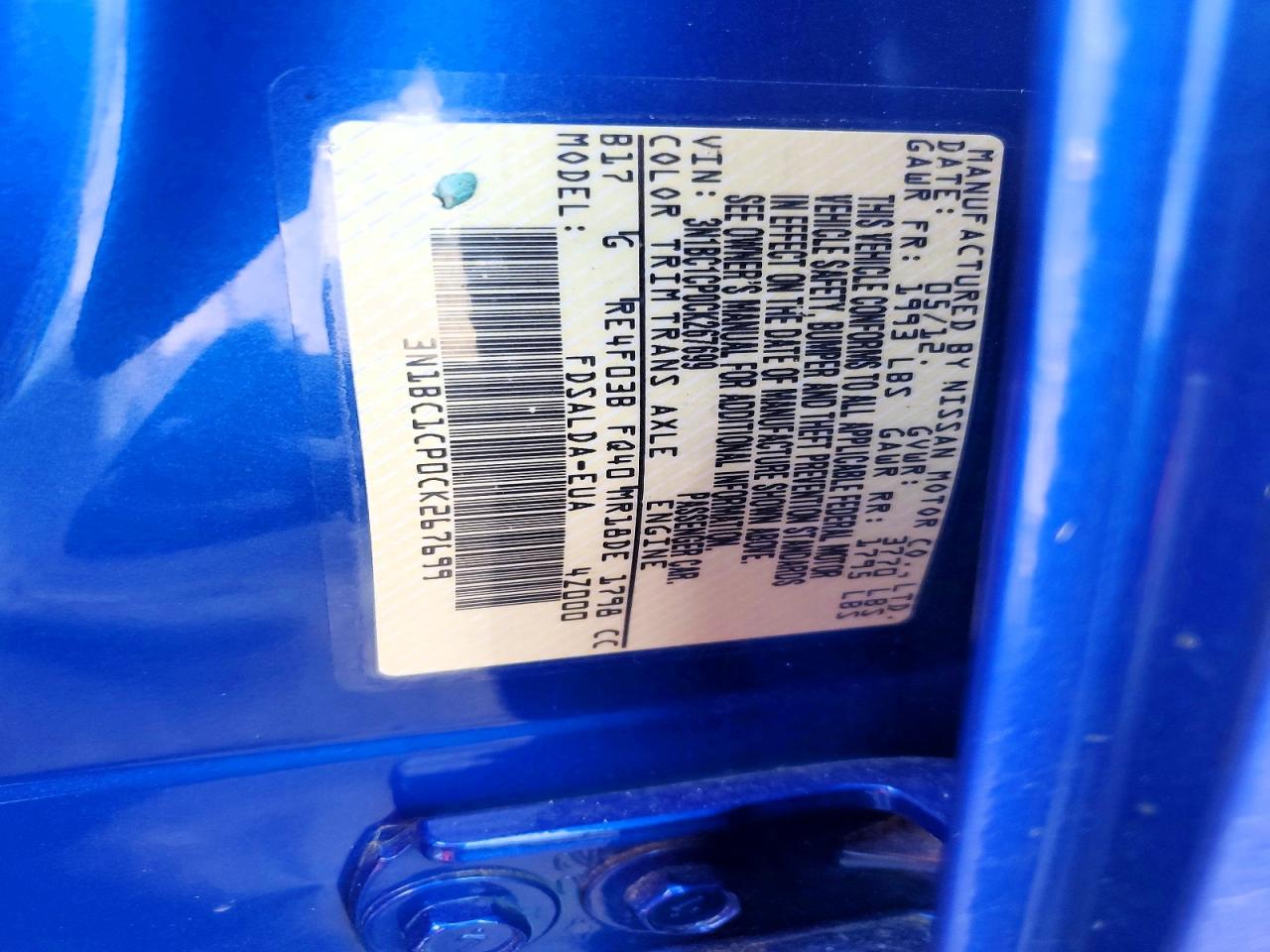 2012 Nissan Versa 1.8 S Blue vin: 3N1BC1CP0CK267699