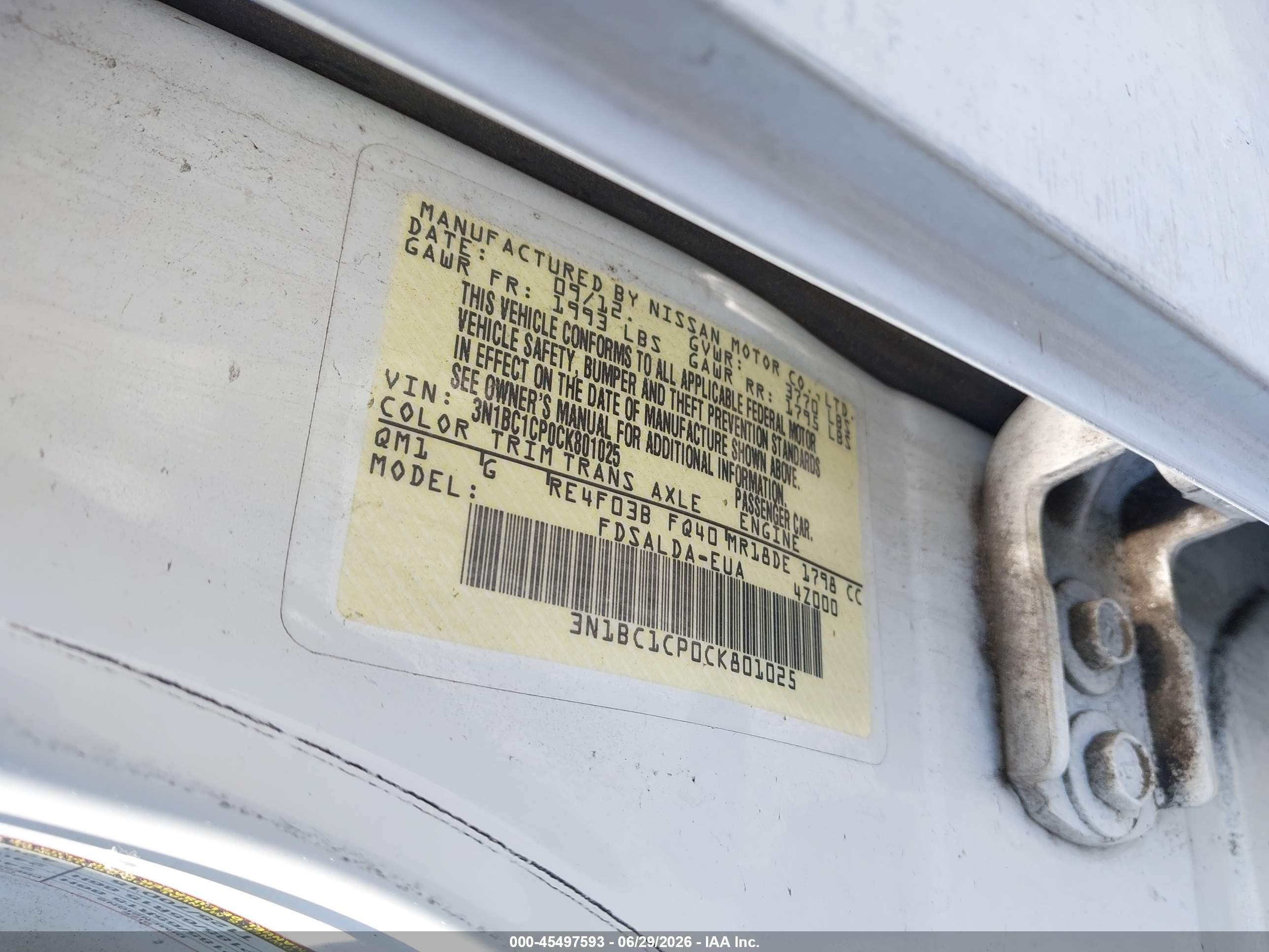 2012 Nissan Versa 1.8 S Белый vin: 3N1BC1CP0CK801025