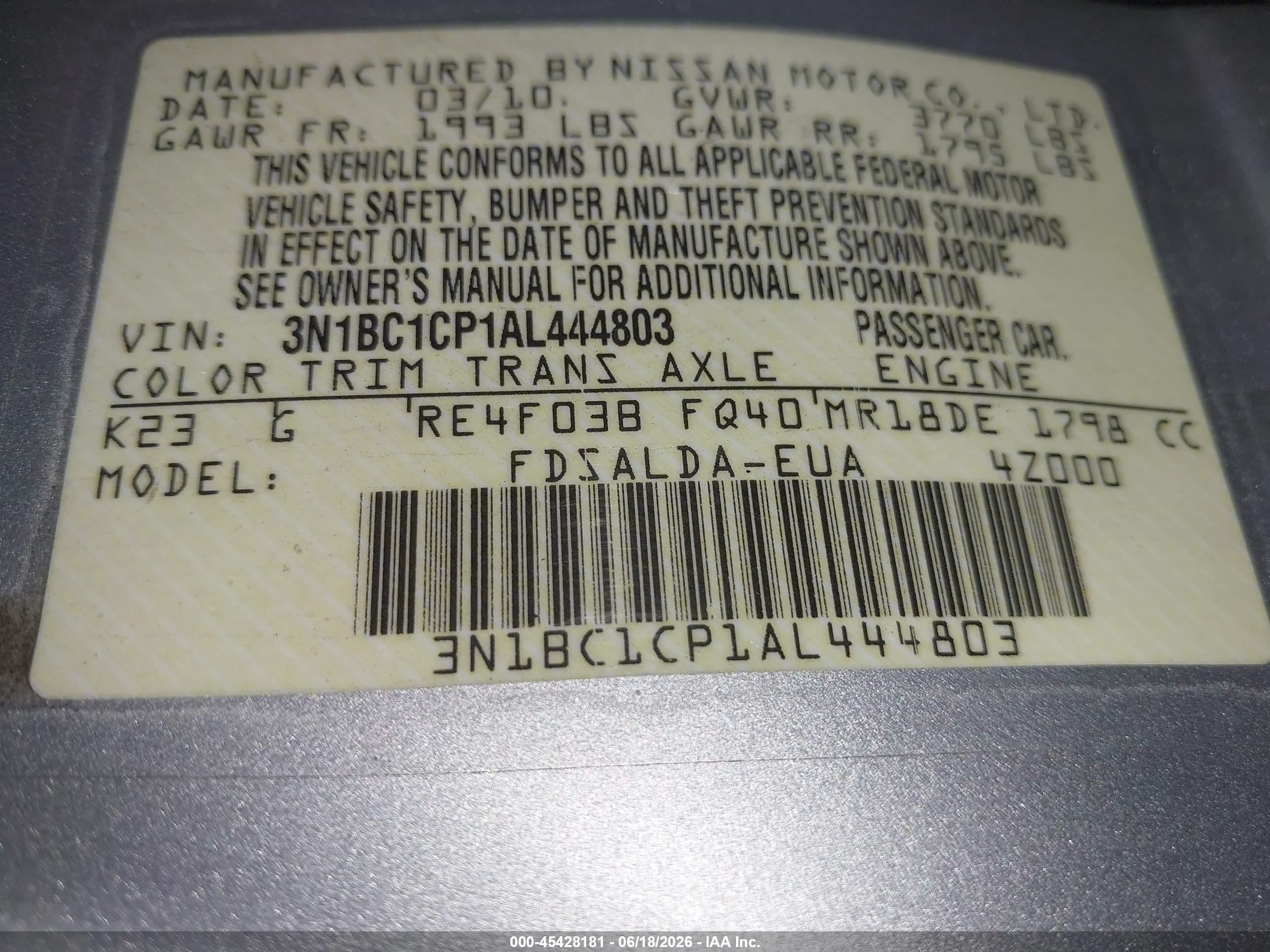 2010 Nissan Versa 1.8s Silver vin: 3N1BC1CP1AL444803