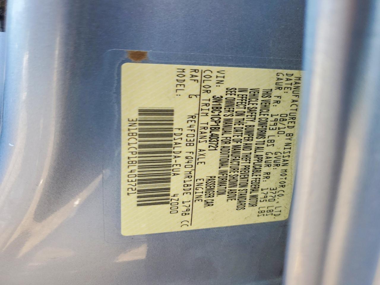 2011 Nissan Versa 1.8 S Blue vin: 3N1BC1CP1BL403721