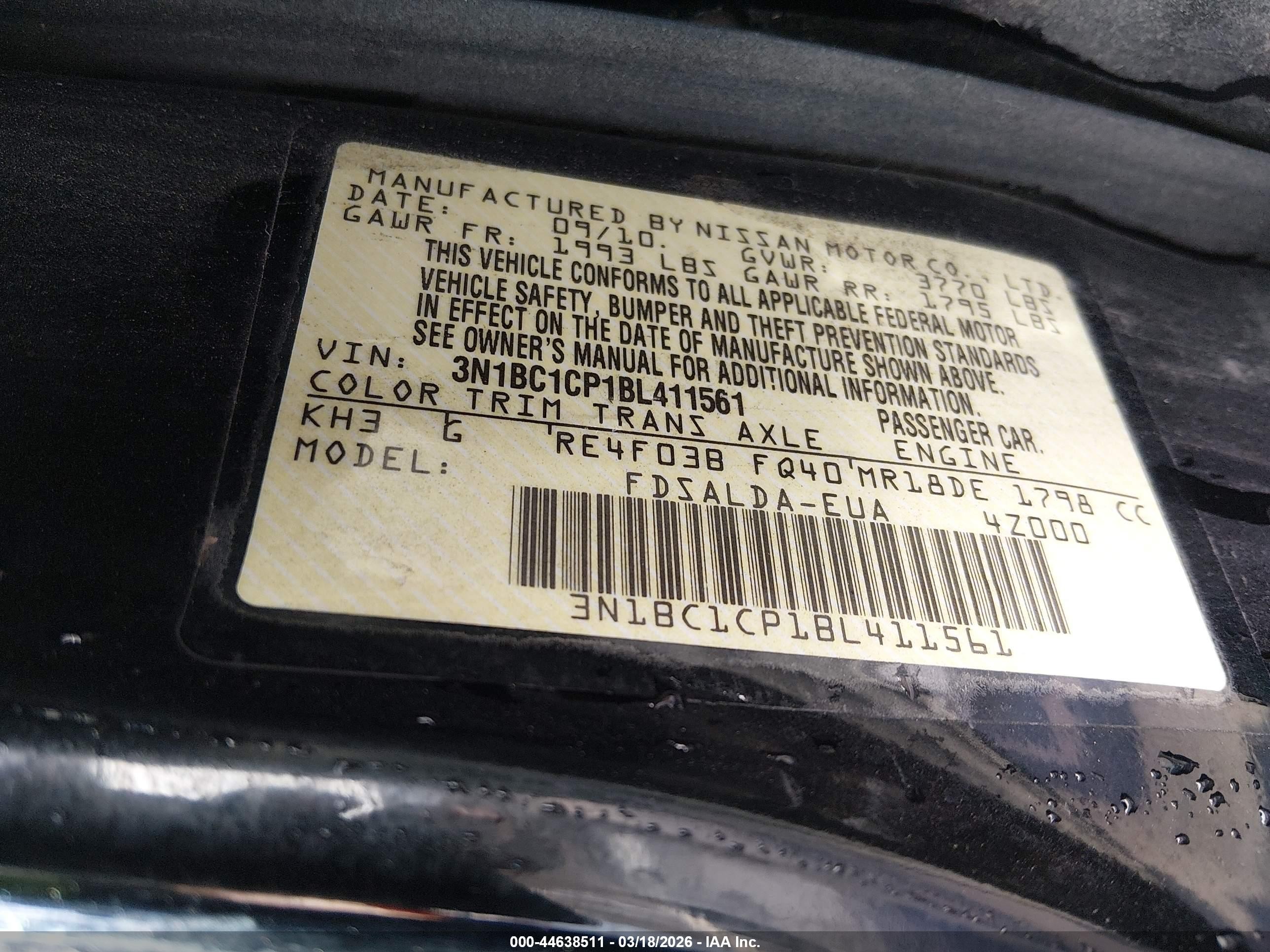 2011 Nissan Versa 1.8s Black vin: 3N1BC1CP1BL411561