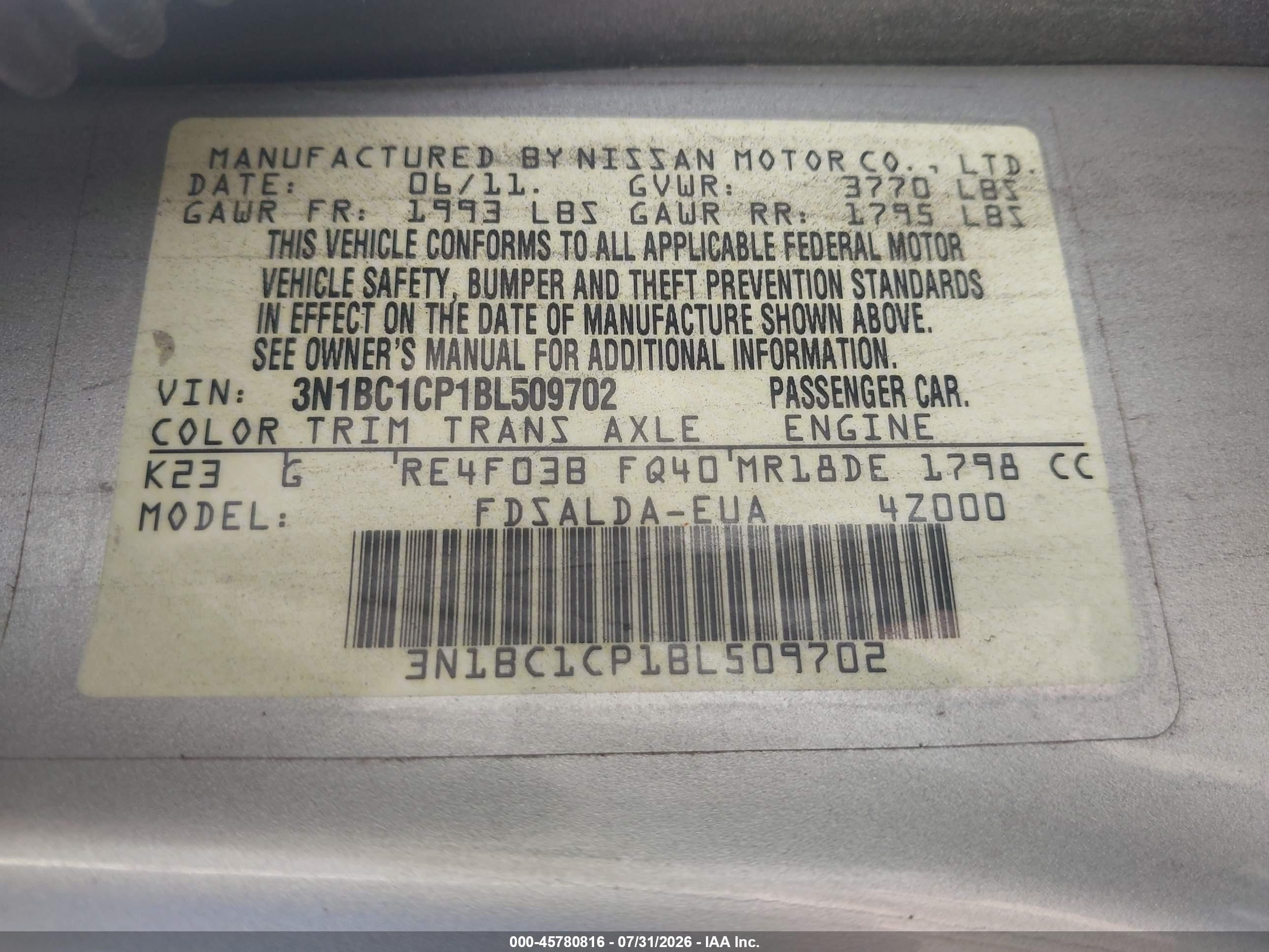 2011 Nissan Versa 1.8s Silver vin: 3N1BC1CP1BL509702