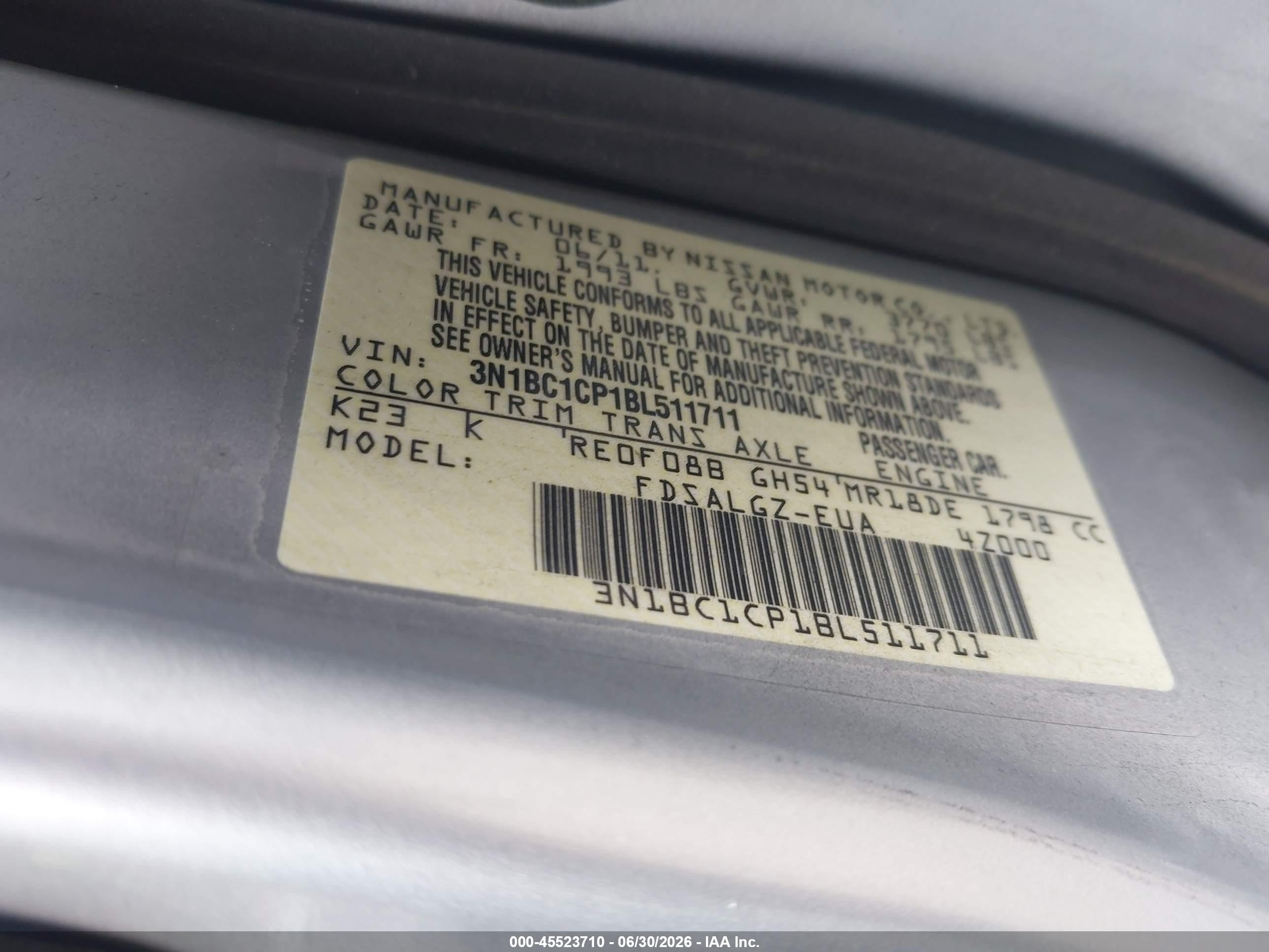 2011 Nissan Versa 1.8sl Silver vin: 3N1BC1CP1BL511711
