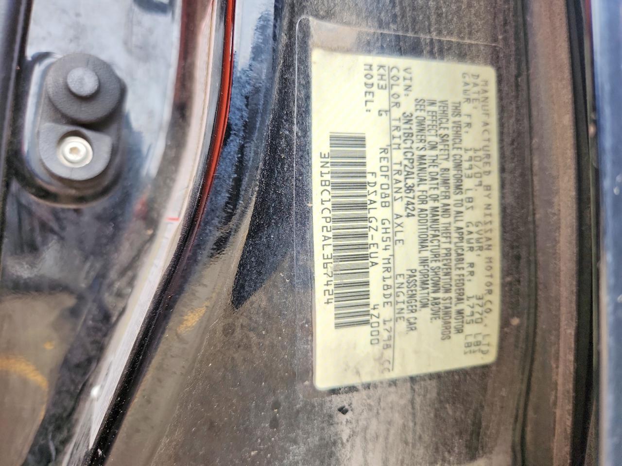 2010 Nissan Versa 1.8 S Black vin: 3N1BC1CP2AL367424