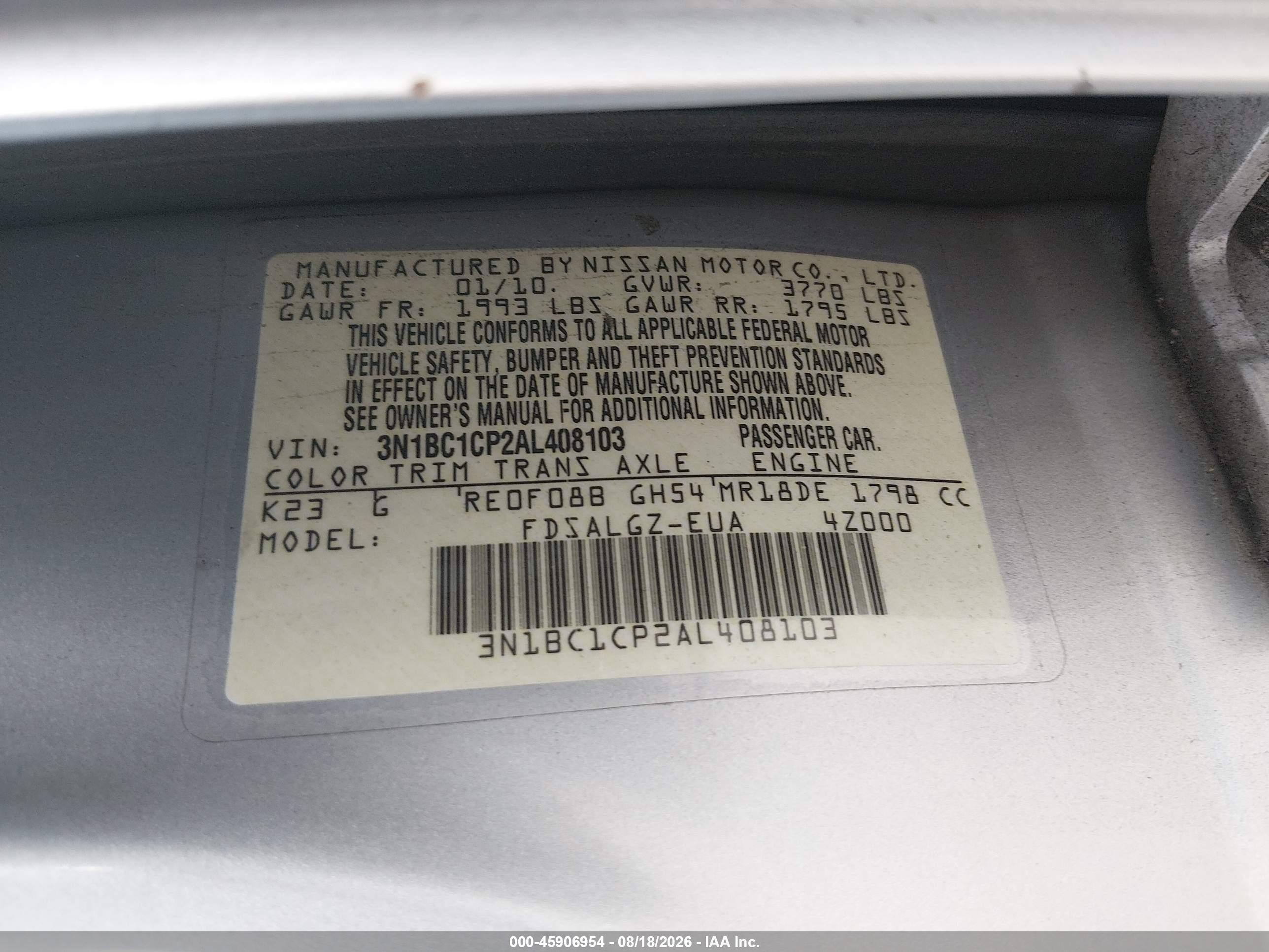2010 Nissan Versa 1.8sl Silver vin: 3N1BC1CP2AL408103