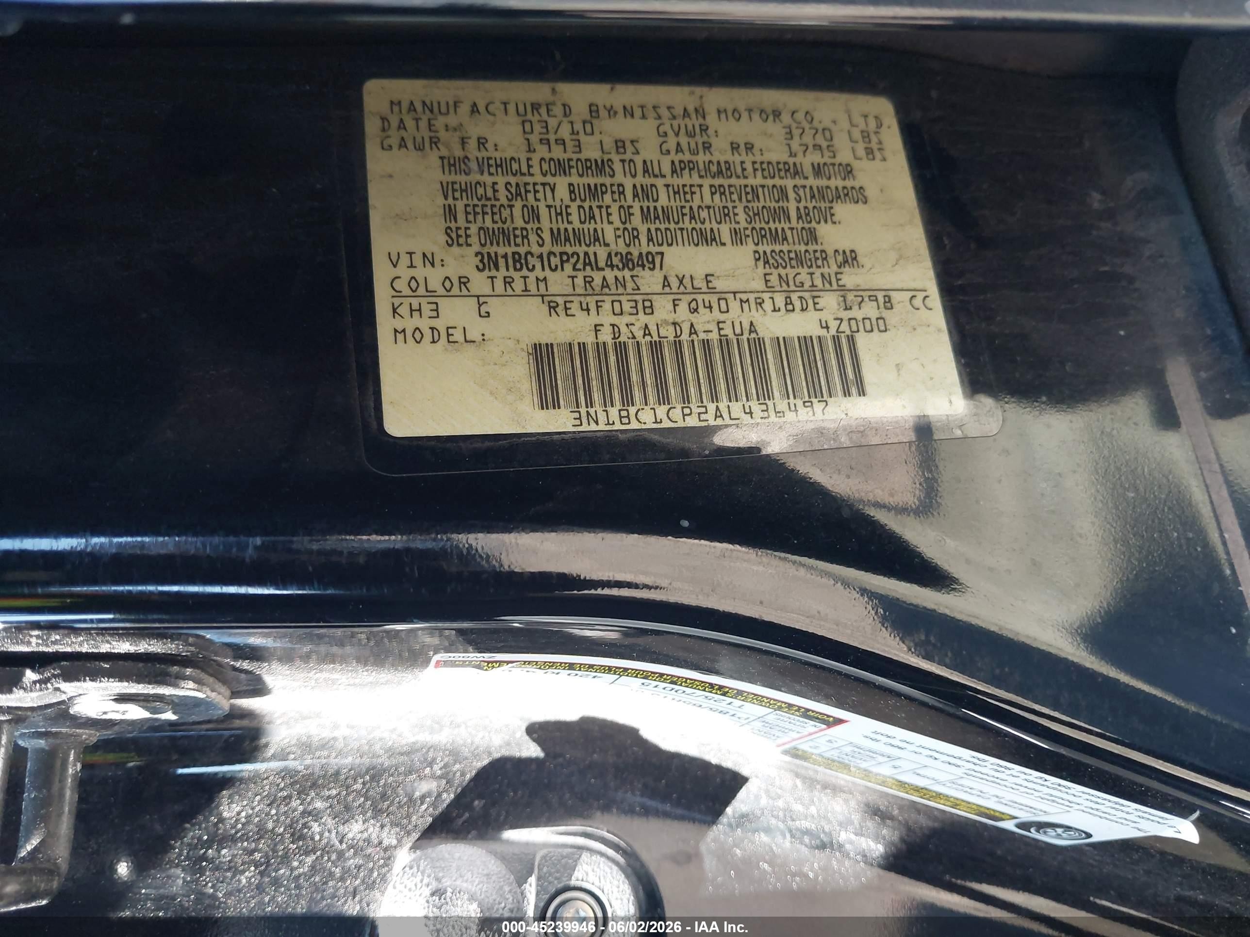 2010 Nissan Versa 1.8s Black vin: 3N1BC1CP2AL436497