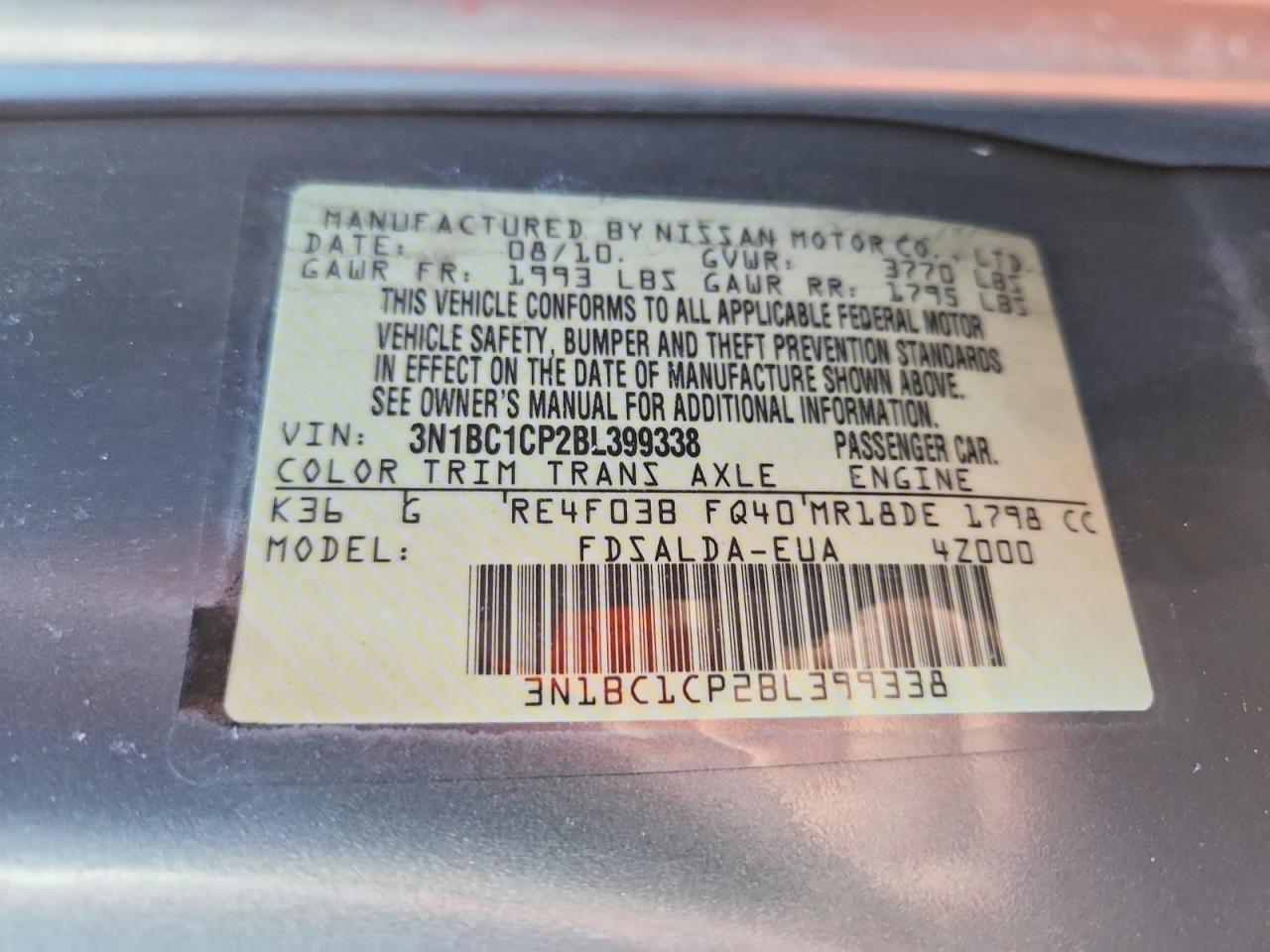 2011 Nissan Versa S Gray vin: 3N1BC1CP2BL399338