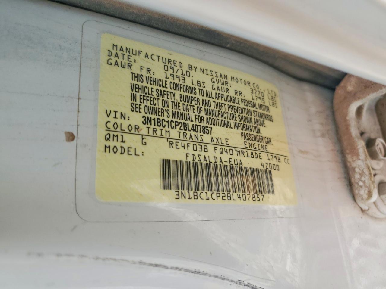 2011 Nissan Versa White vin: 3N1BC1CP2BL407857