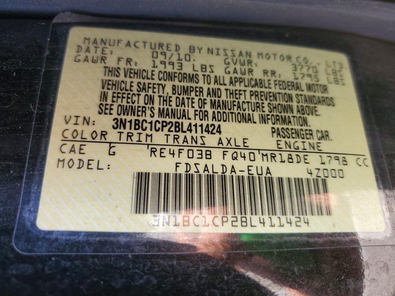 2011 Nissan Versa 1.8 S Gray vin: 3N1BC1CP2BL411424