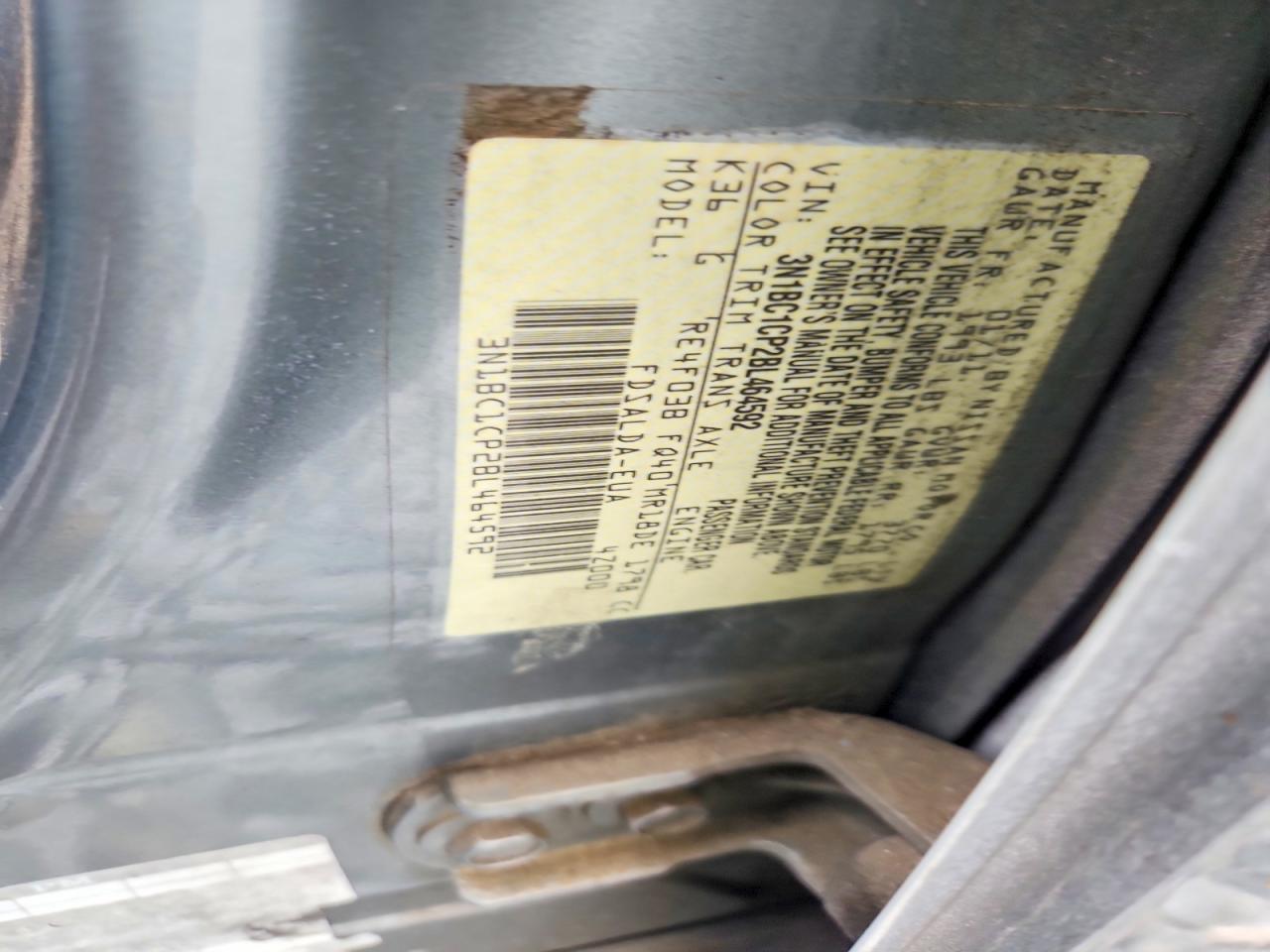 2011 Nissan Versa Серый vin: 3N1BC1CP2BL464592