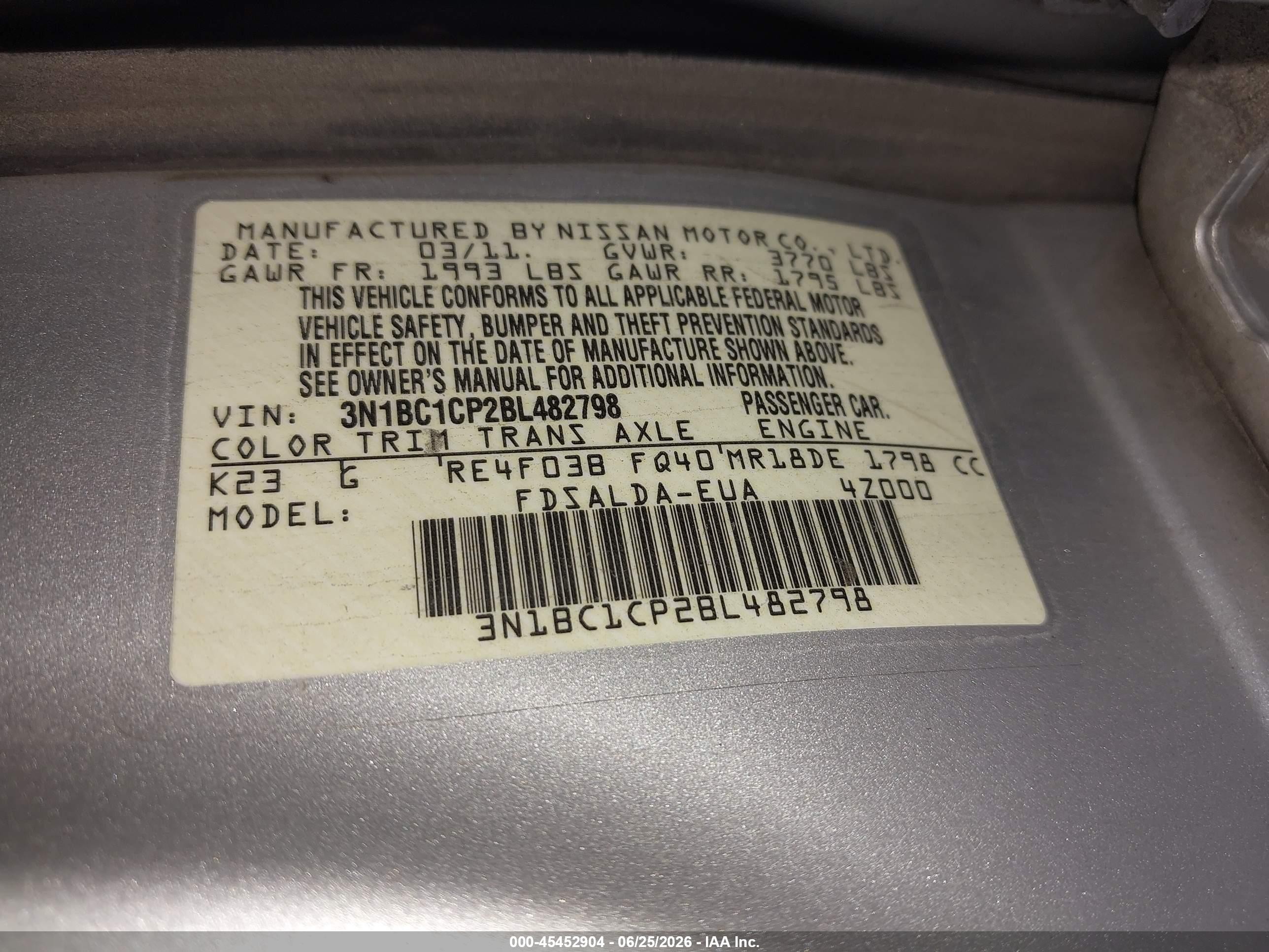 2011 Nissan Versa 1.8s Silver vin: 3N1BC1CP2BL482798
