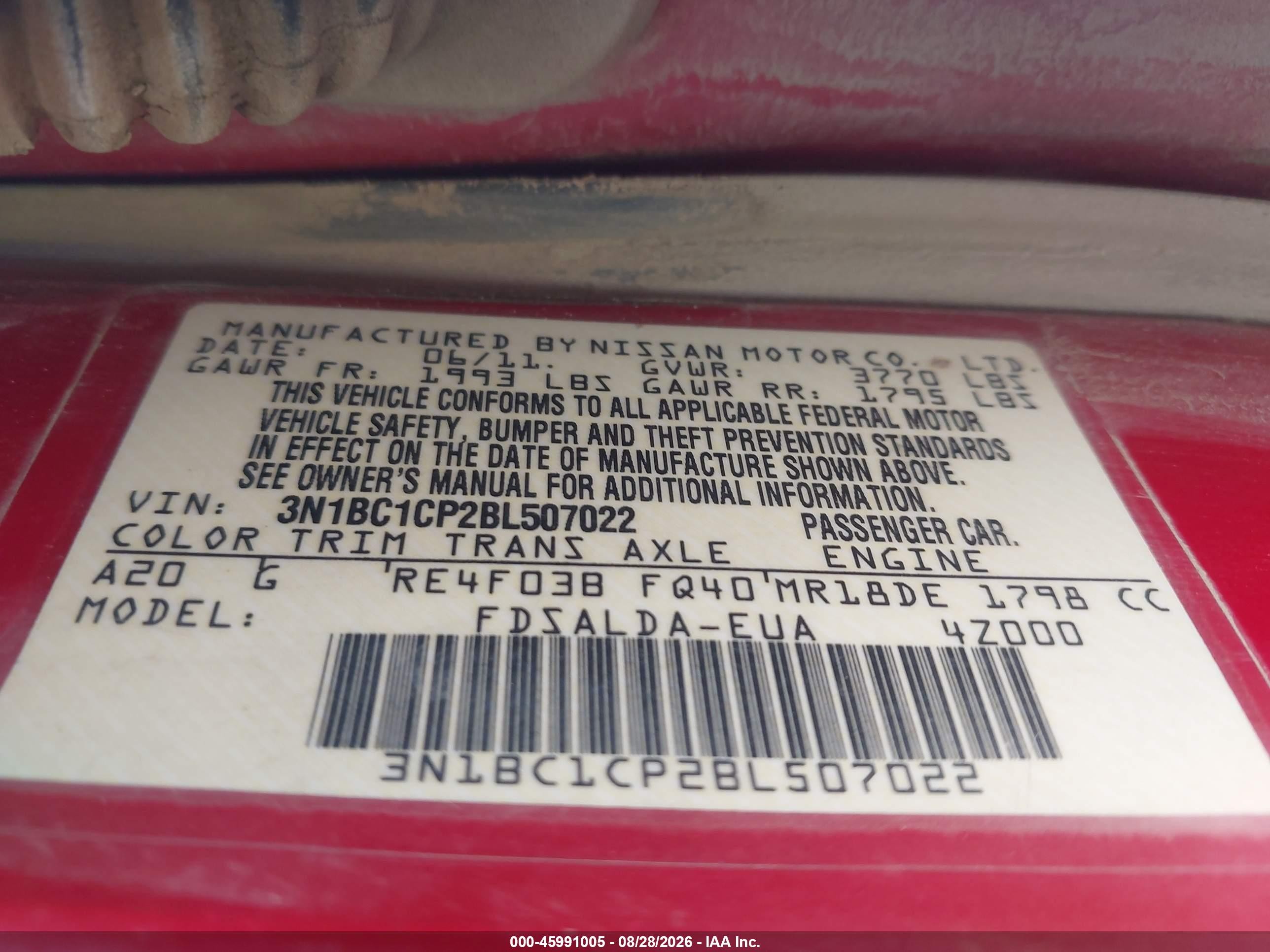 2011 Nissan Versa 1.8s Red vin: 3N1BC1CP2BL507022